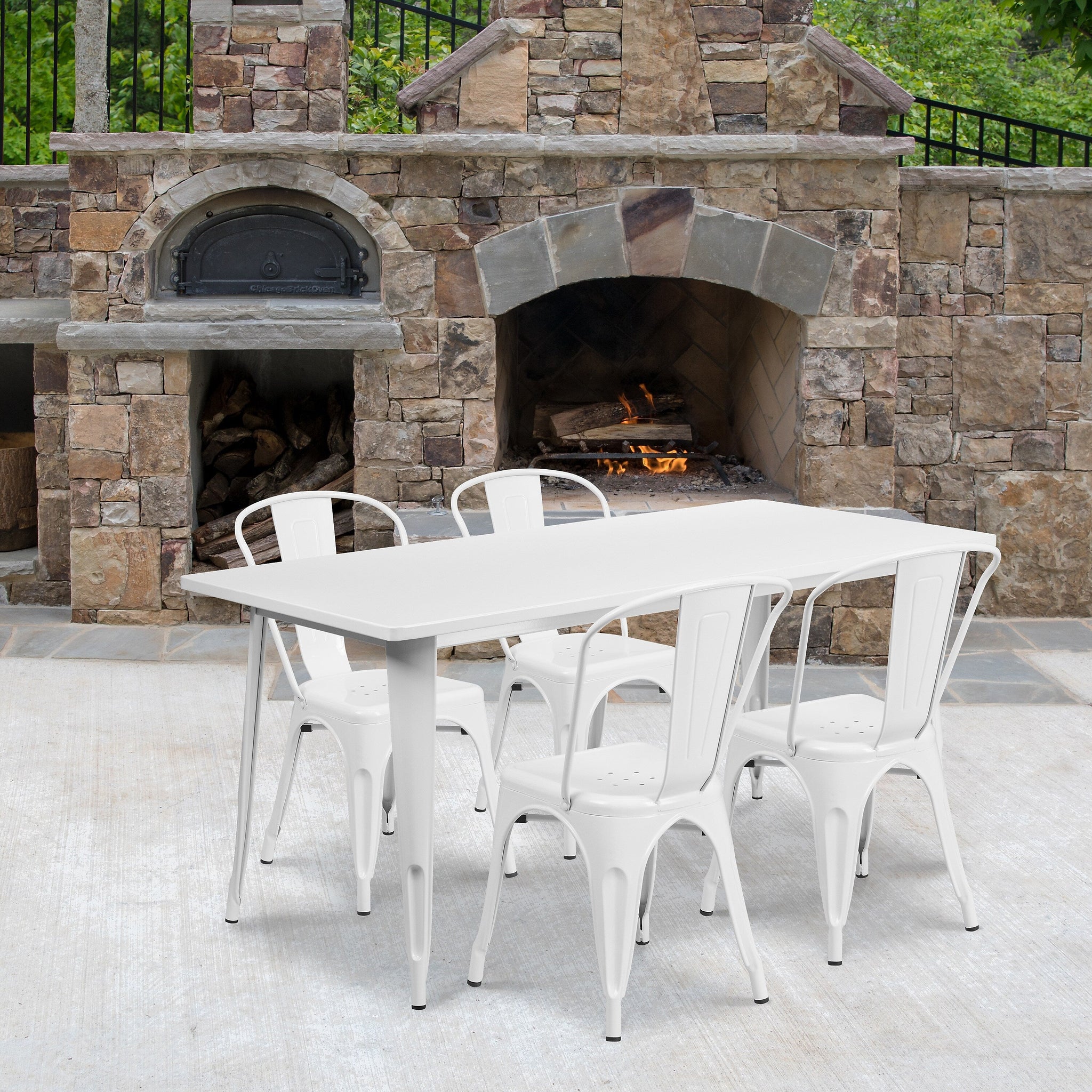 Flash Furniture Darcy Indoor-Outdoor Table Set with 4 Stack Chairs, 63
