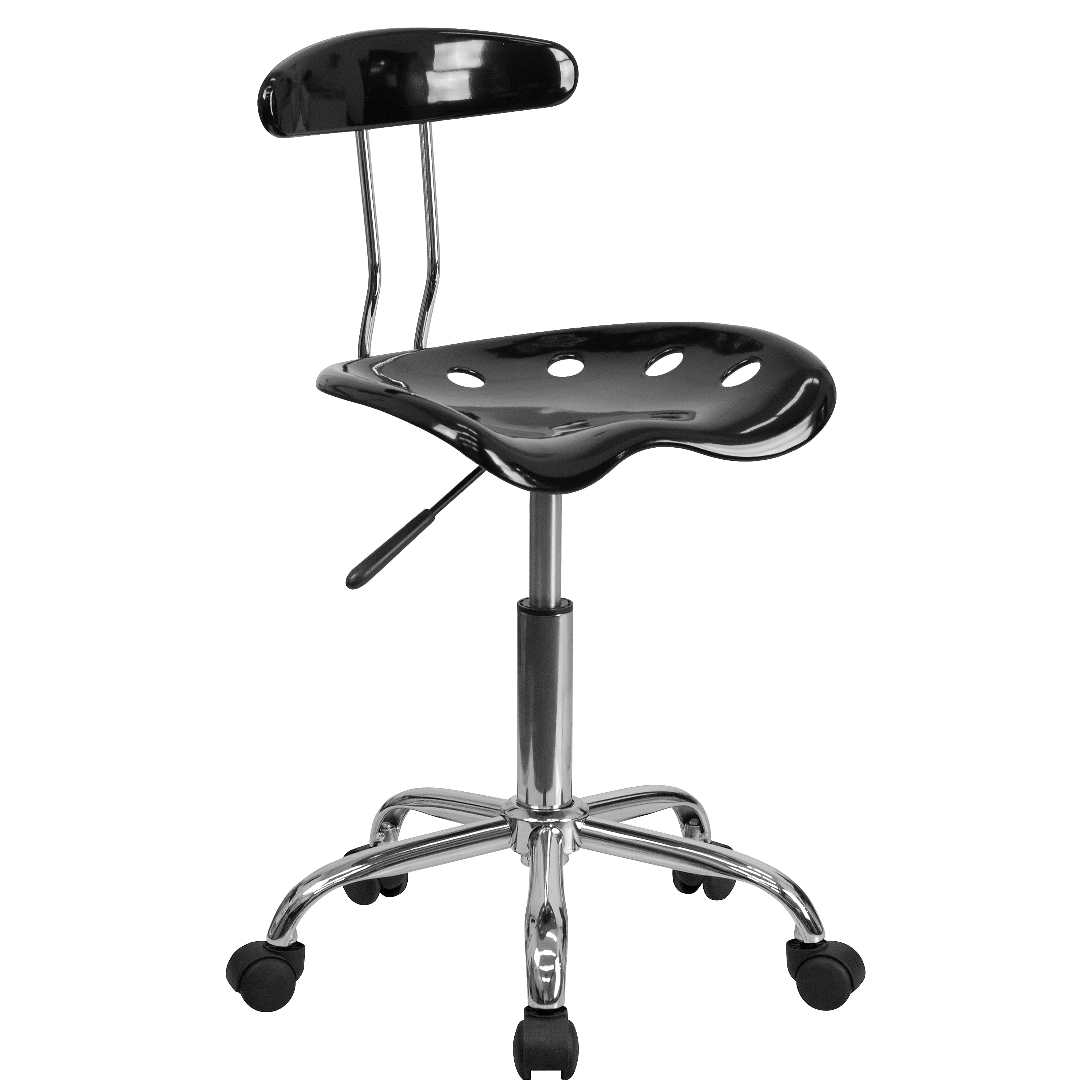 Flash Furniture Elliott Armless Plastic and Chrome Task Office Chair with Tractor Seat, Black and Chrome