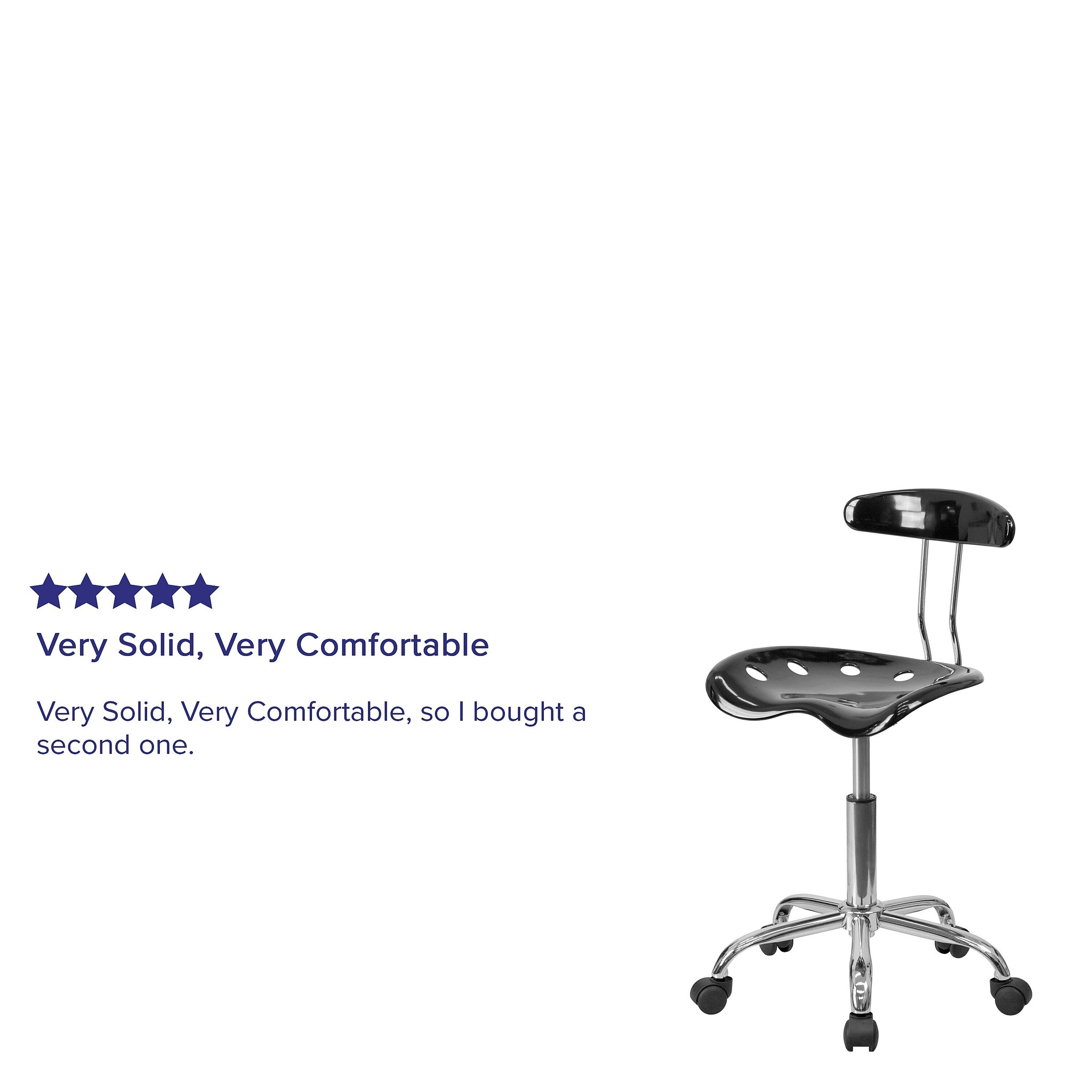 Flash Furniture Elliott Armless Plastic and Chrome Task Office Chair with Tractor Seat, Black and Chrome