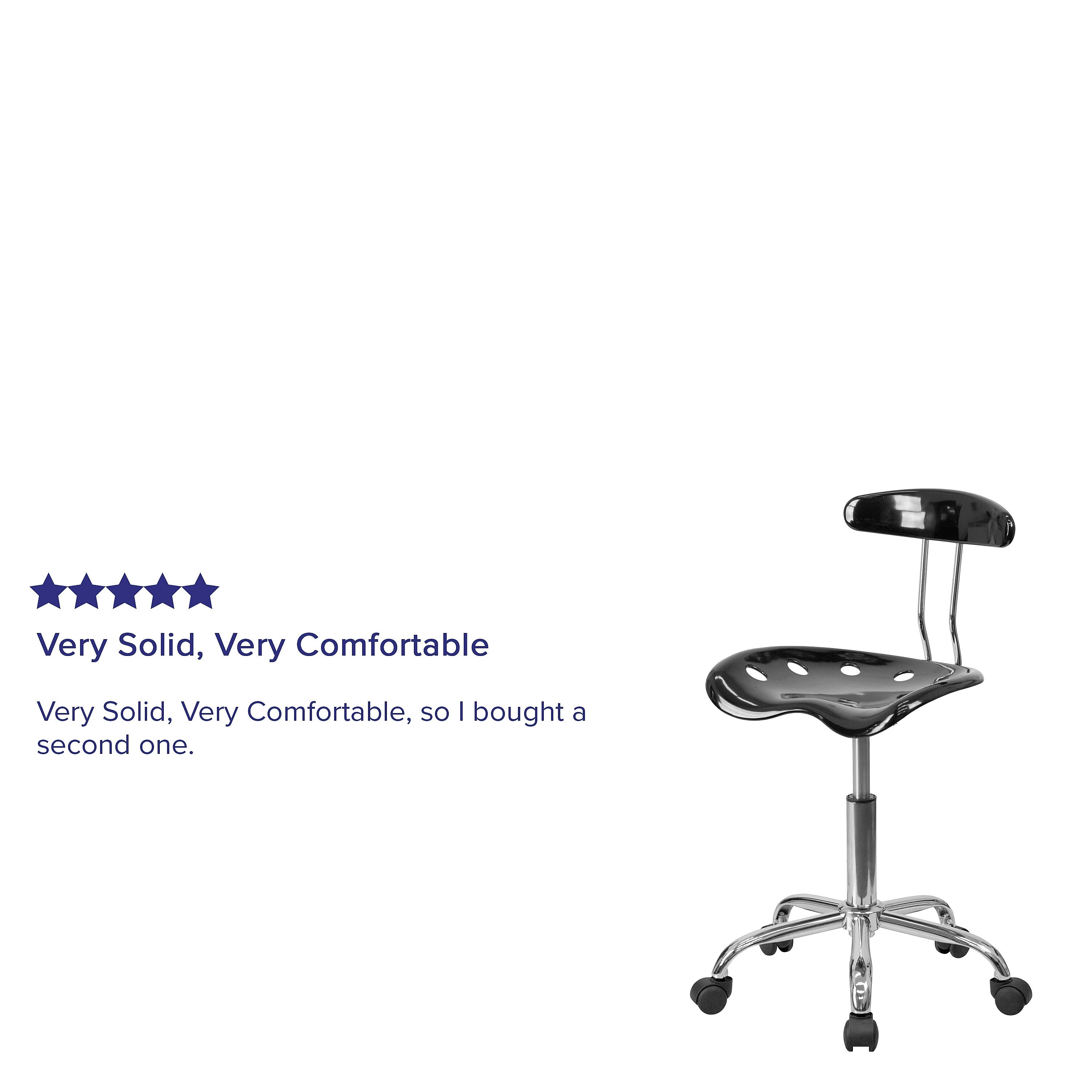 Flash Furniture Elliott Armless Plastic and Chrome Task Office Chair with Tractor Seat, Black and Chrome