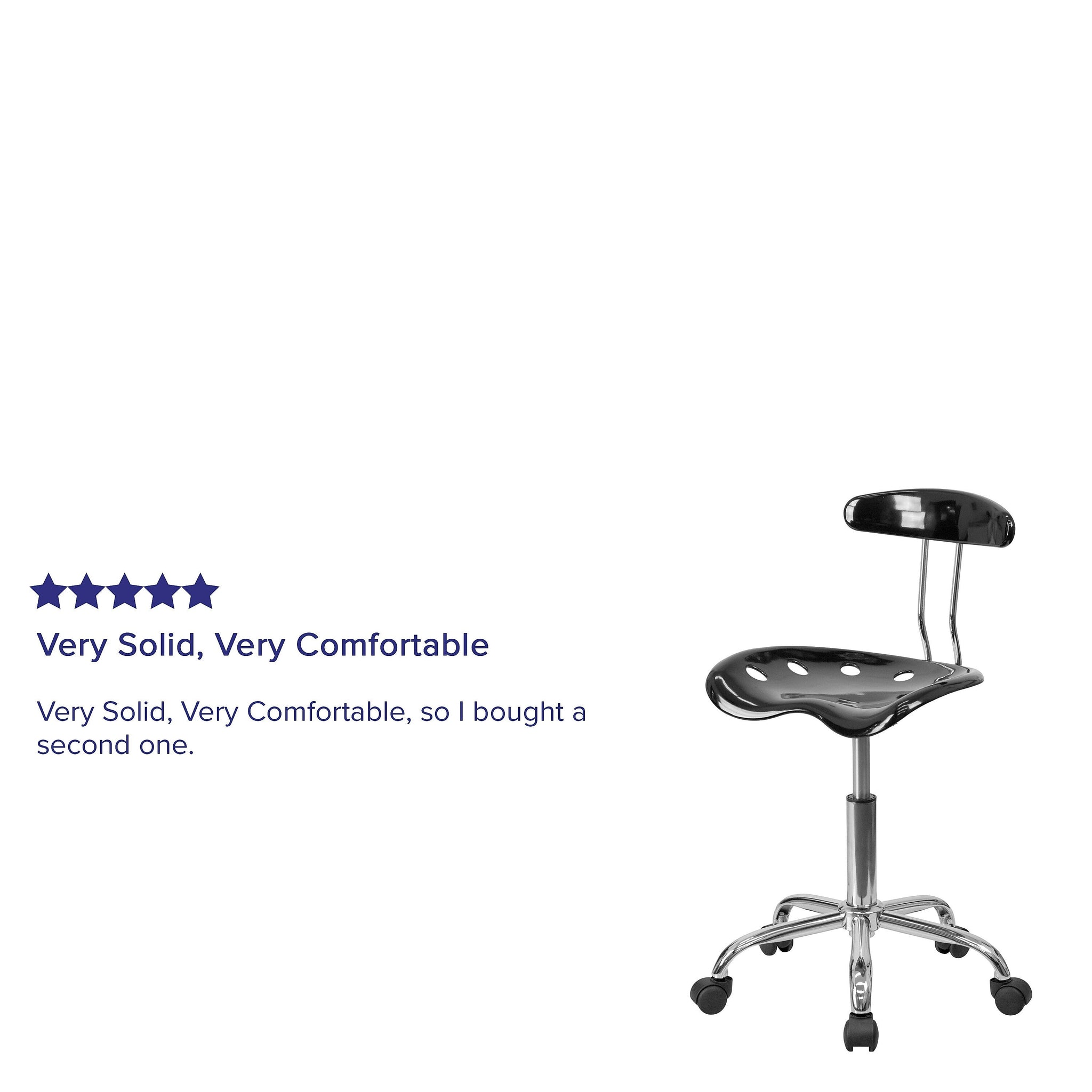 Flash Furniture Elliott Armless Plastic and Chrome Task Office Chair with Tractor Seat, Black and Chrome