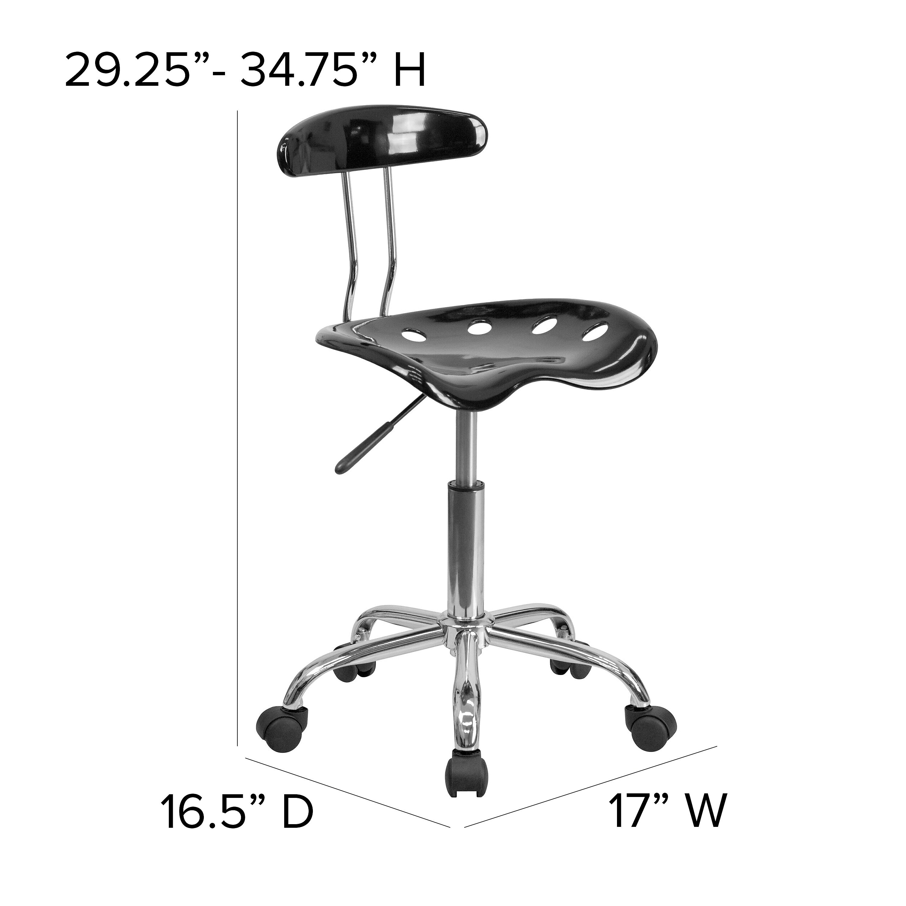 Flash Furniture Elliott Armless Plastic and Chrome Task Office Chair with Tractor Seat, Black and Chrome
