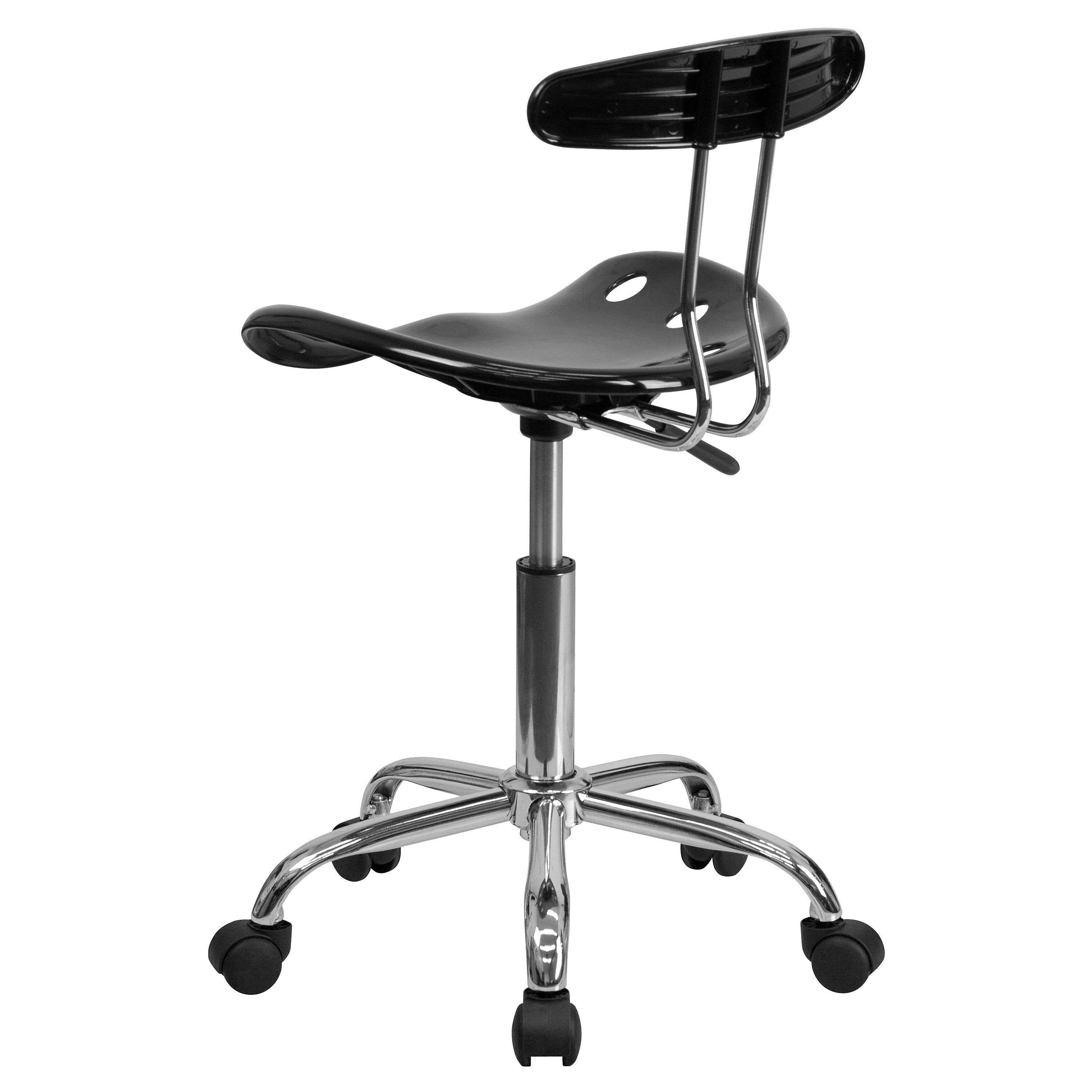 Flash Furniture Elliott Armless Plastic and Chrome Task Office Chair with Tractor Seat, Black and Chrome