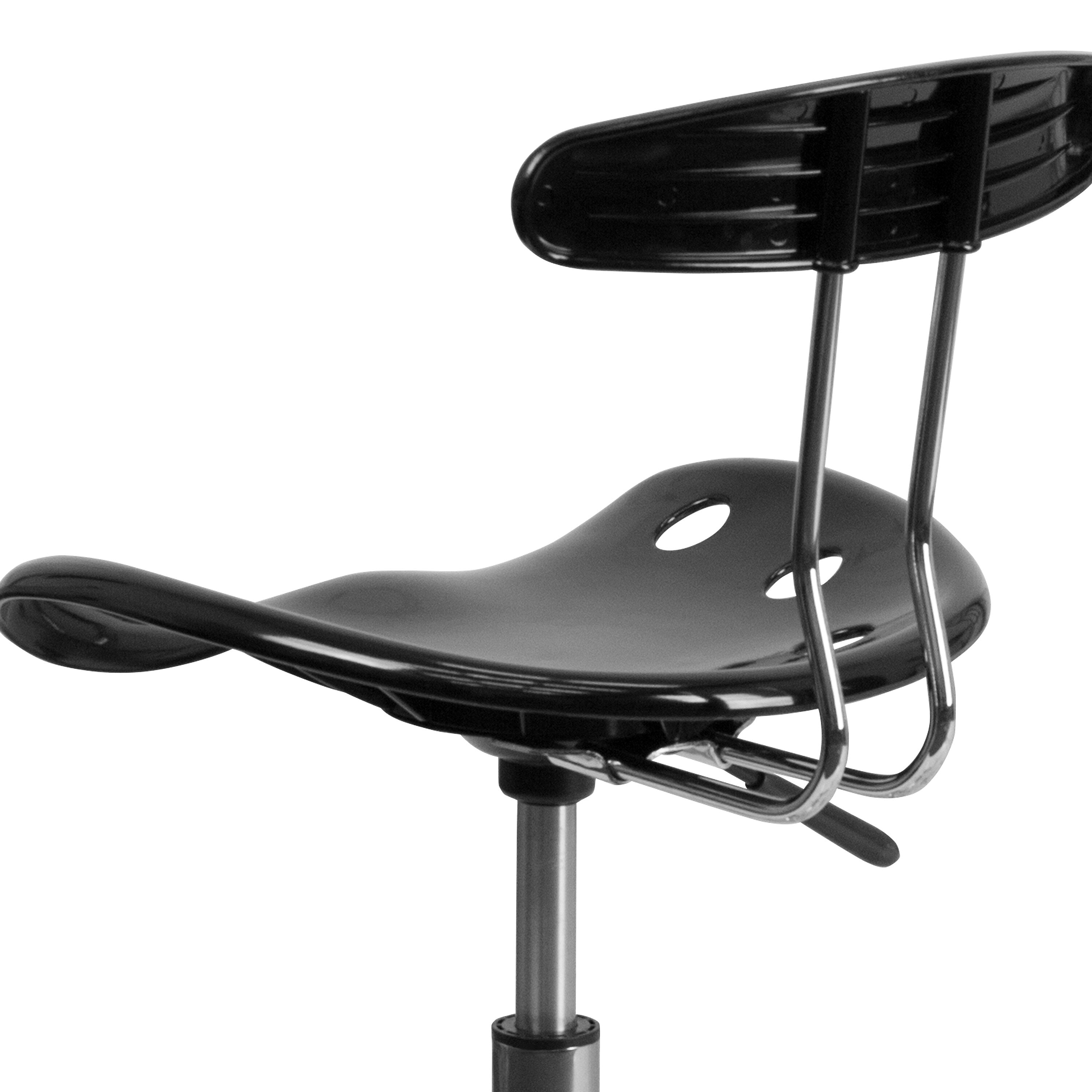 Flash Furniture Elliott Armless Plastic and Chrome Task Office Chair with Tractor Seat, Black and Chrome