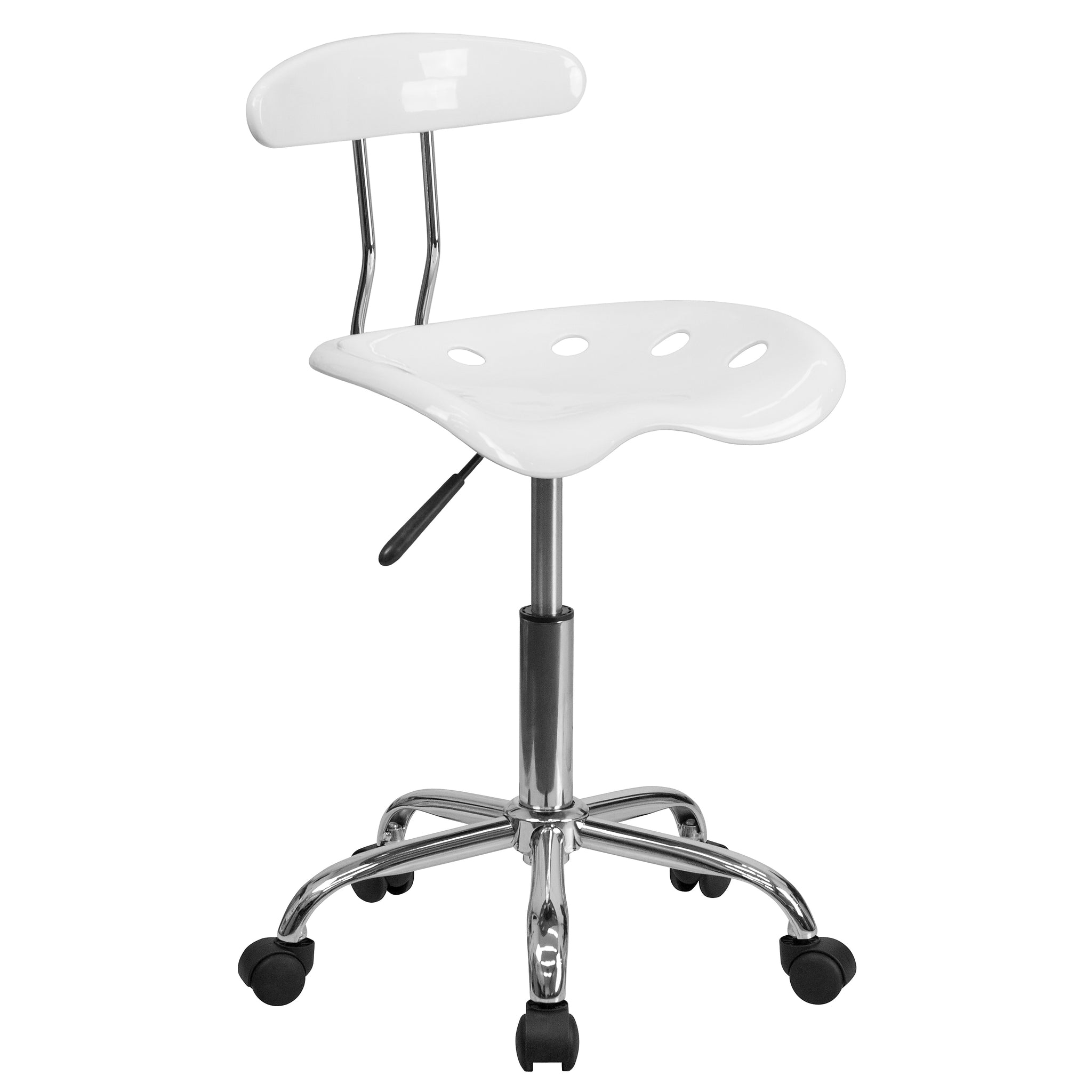 Flash Furniture Elliott Armless Plastic and Chrome Task Office Chair with Tractor Seat, Vibrant White and Chrome