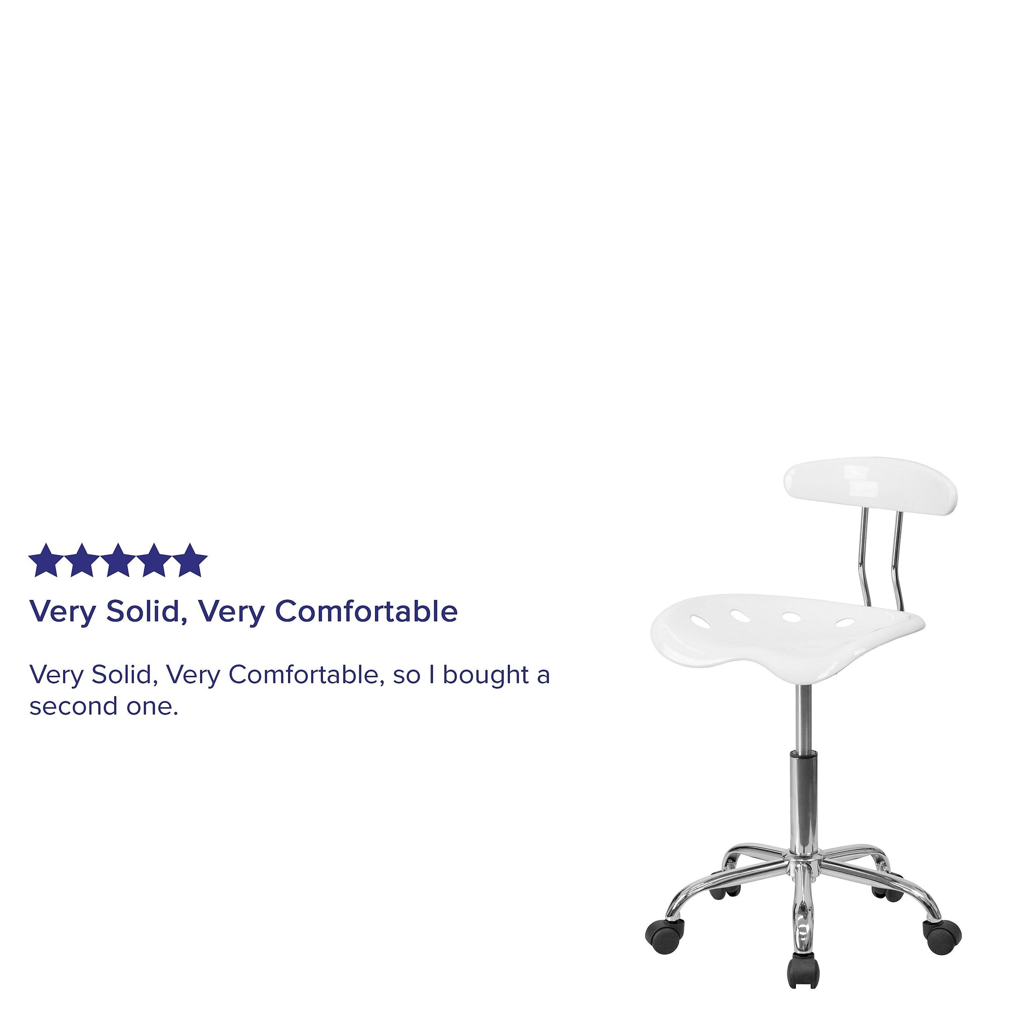Flash Furniture Elliott Armless Plastic and Chrome Task Office Chair with Tractor Seat, Vibrant White and Chrome