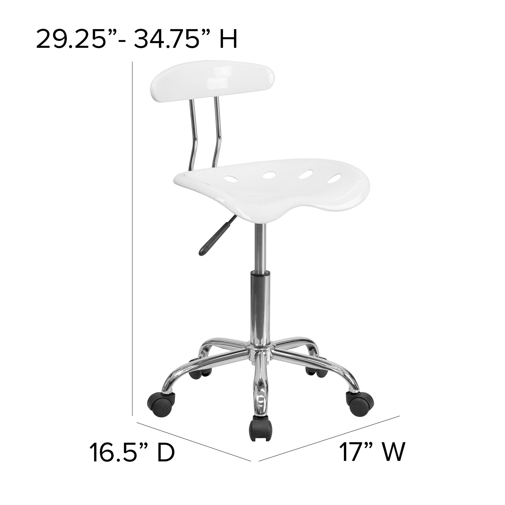 Flash Furniture Elliott Armless Plastic and Chrome Task Office Chair with Tractor Seat, Vibrant White and Chrome