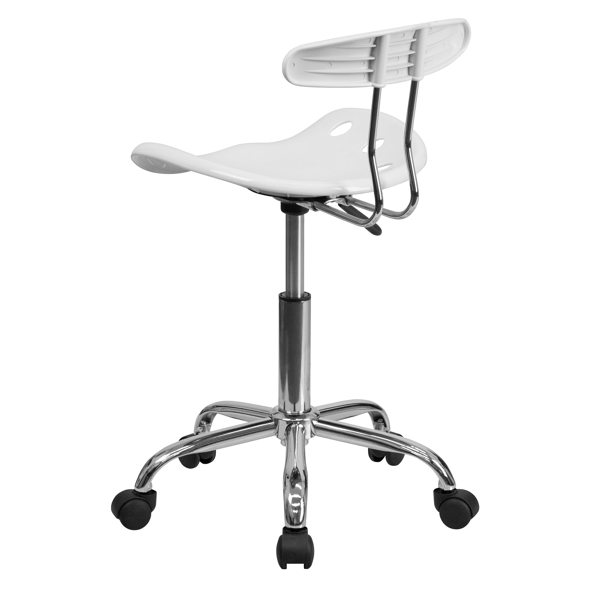 Flash Furniture Elliott Armless Plastic and Chrome Task Office Chair with Tractor Seat, Vibrant White and Chrome