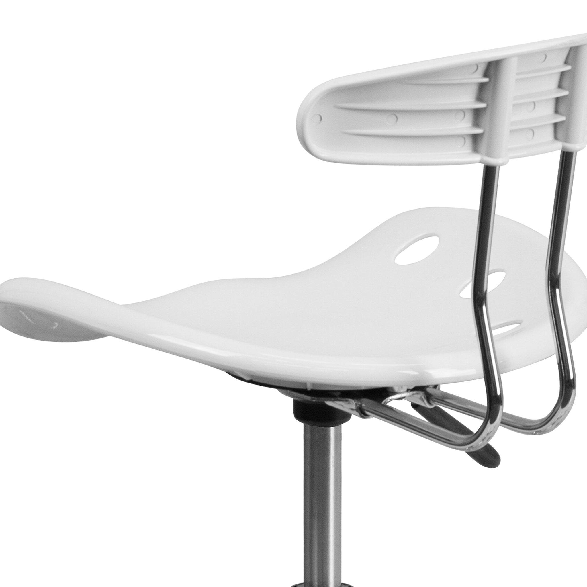 Flash Furniture Elliott Armless Plastic and Chrome Task Office Chair with Tractor Seat, Vibrant White and Chrome
