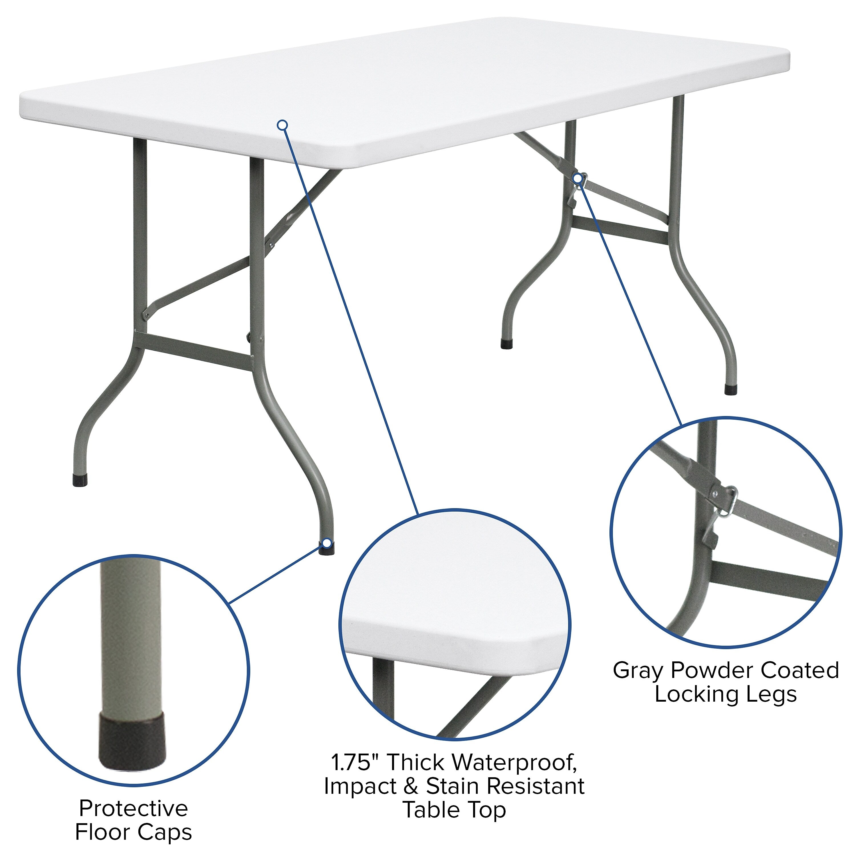 Flash Furniture Elon Folding Table, 60" x 30", Granite White