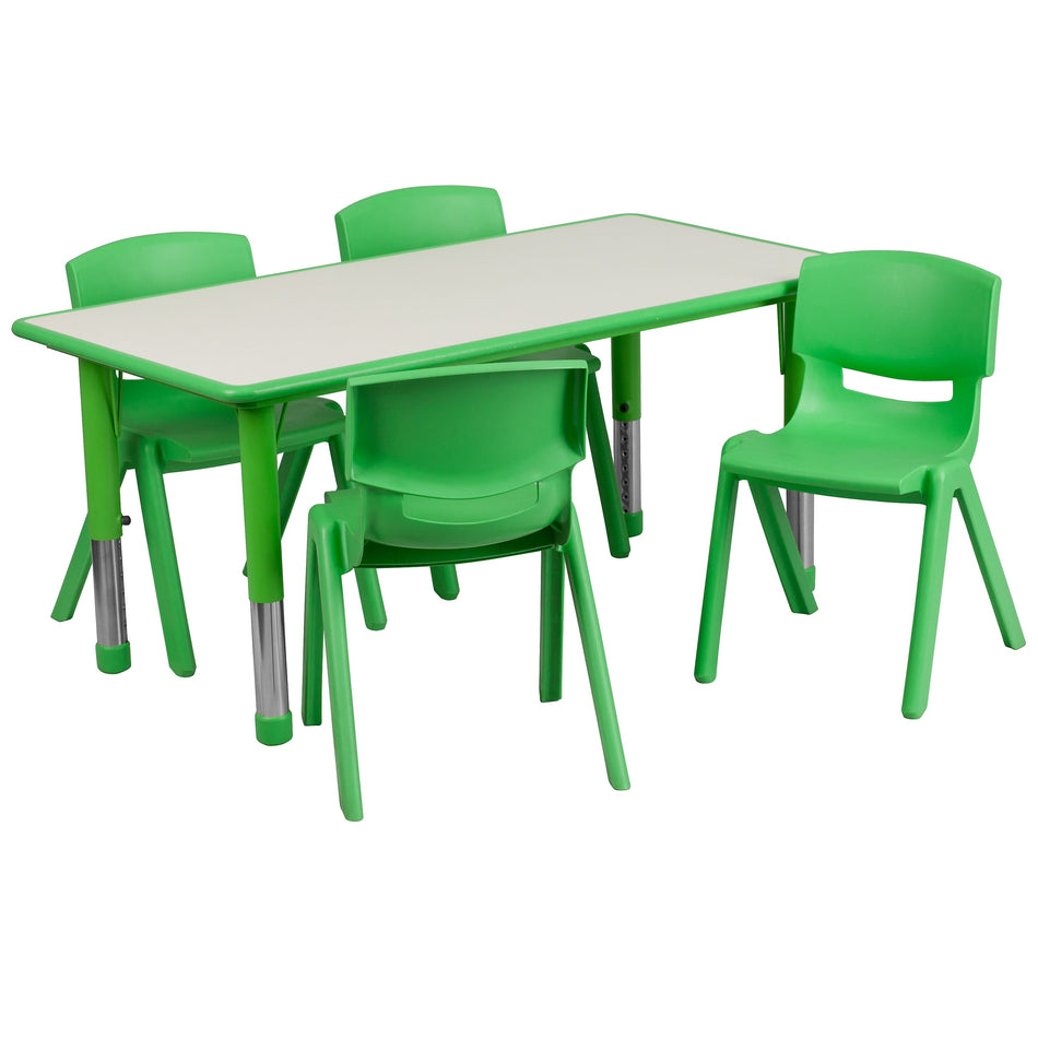 Flash Furniture Emmy Rectangular Activity Table Set, 23.625" x 47.25", Height Adjustable, Green