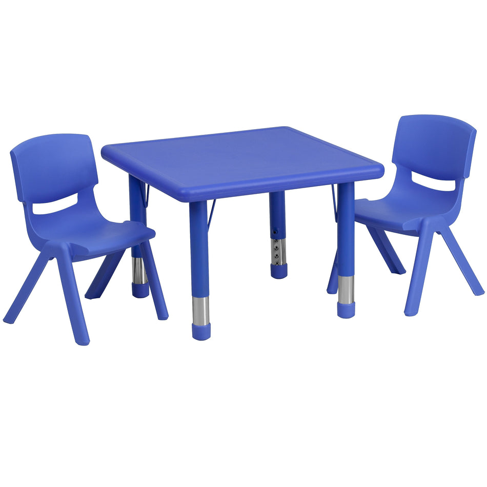 Flash Furniture Emmy Square Activity Table Set, 24" x 24", Height Adjustable, Blue