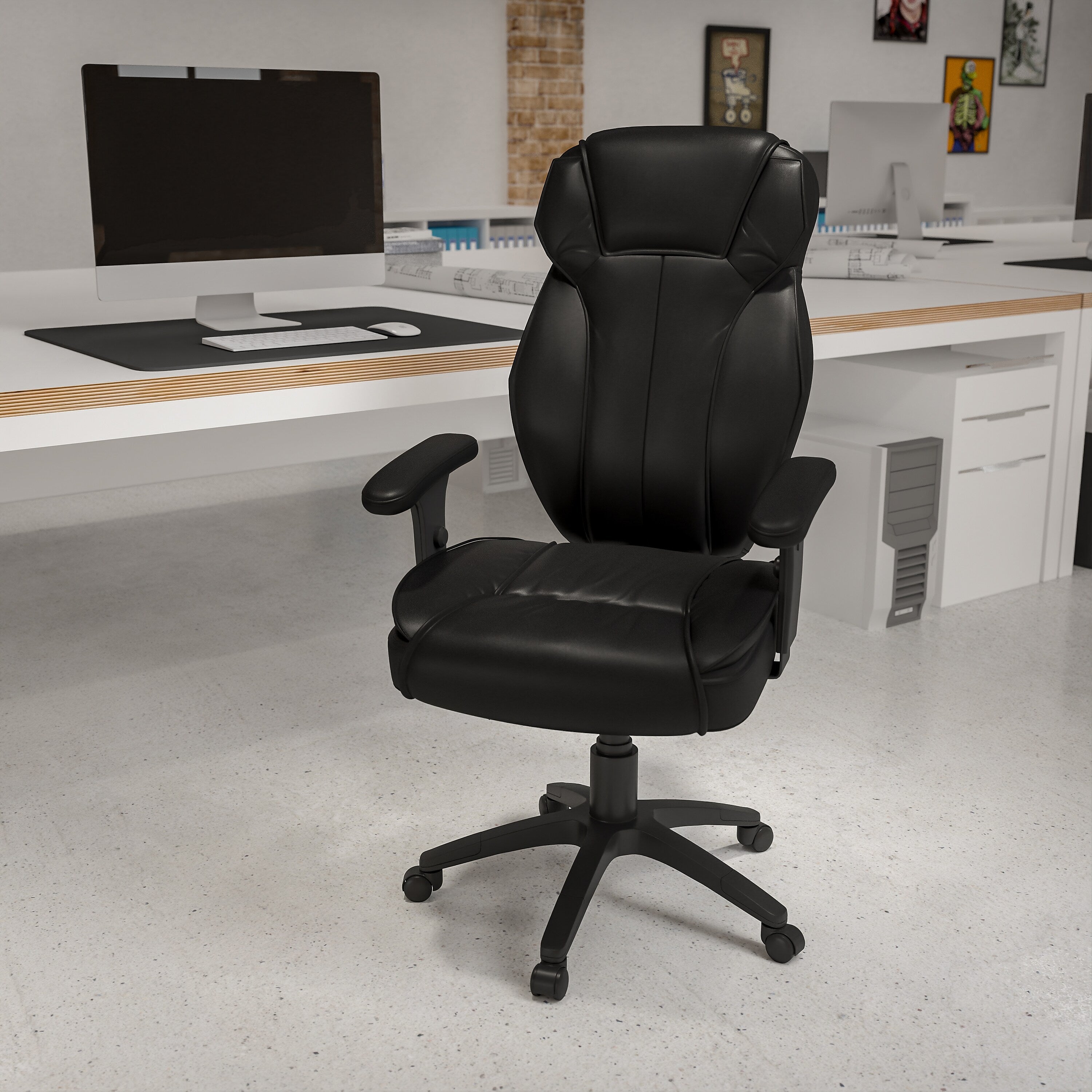 Flash Furniture Hansel Ergonomic LeatherSoft Swivel High Back Executive Office Chair, Black
