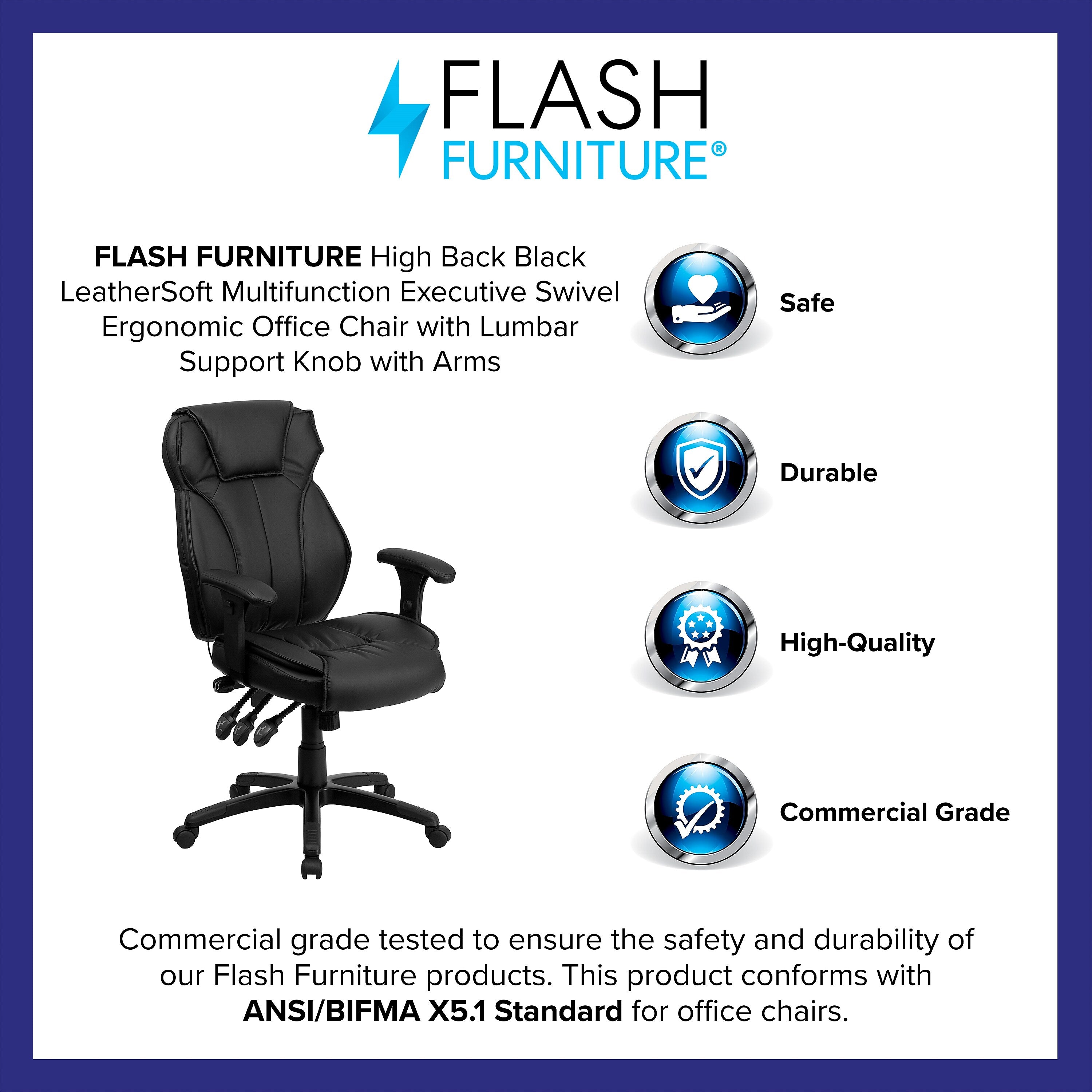 Flash Furniture Hansel Ergonomic LeatherSoft Swivel High Back Executive Office Chair, Black