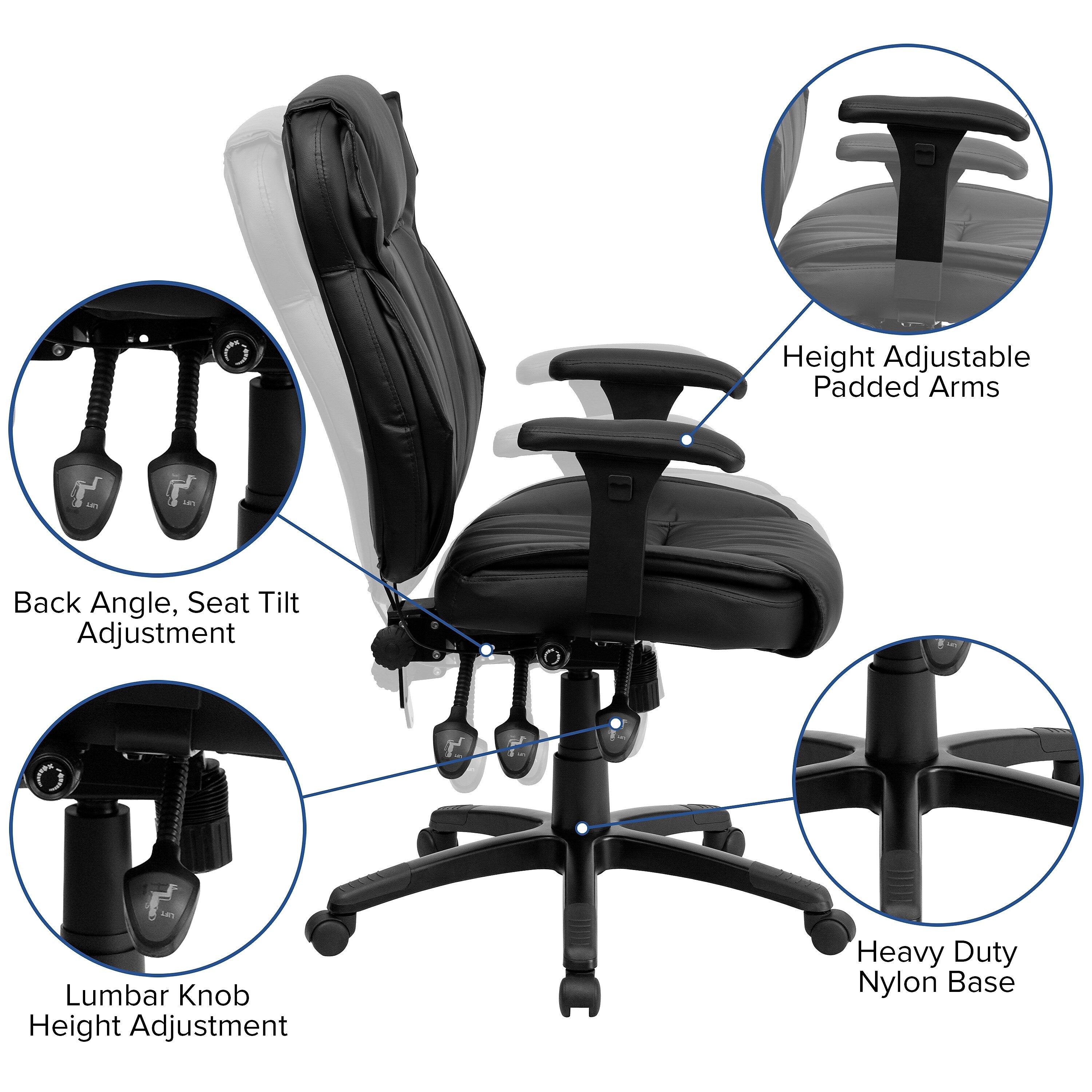 Flash Furniture Hansel Ergonomic LeatherSoft Swivel High Back Executive Office Chair, Black
