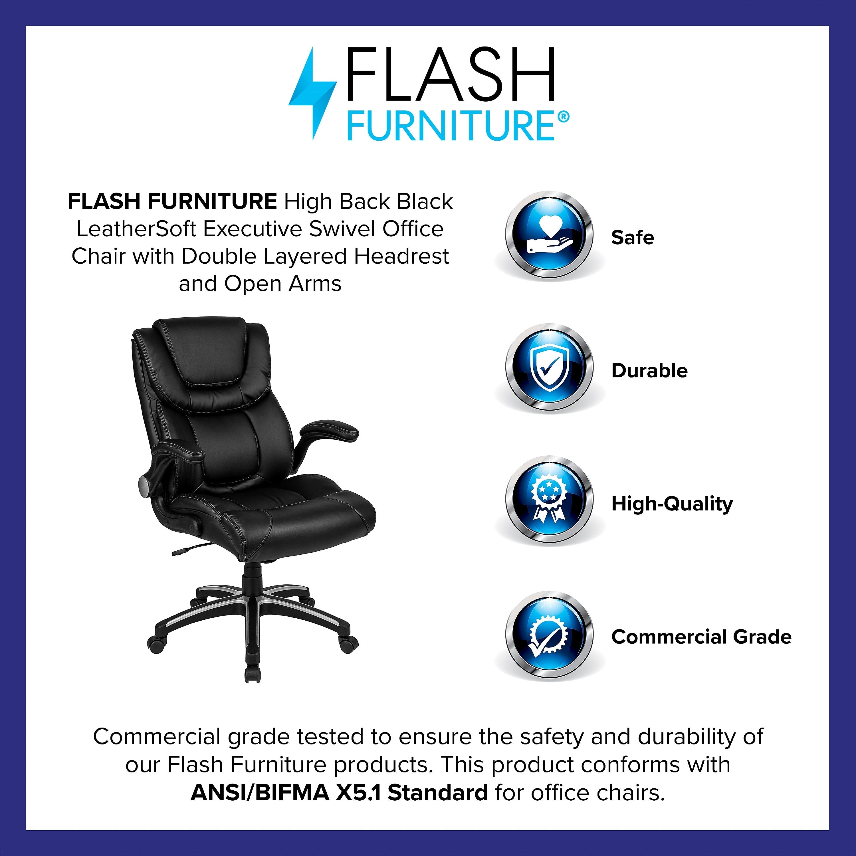Flash Furniture Hansel LeatherSoft Swivel Executive Office Chair, Black