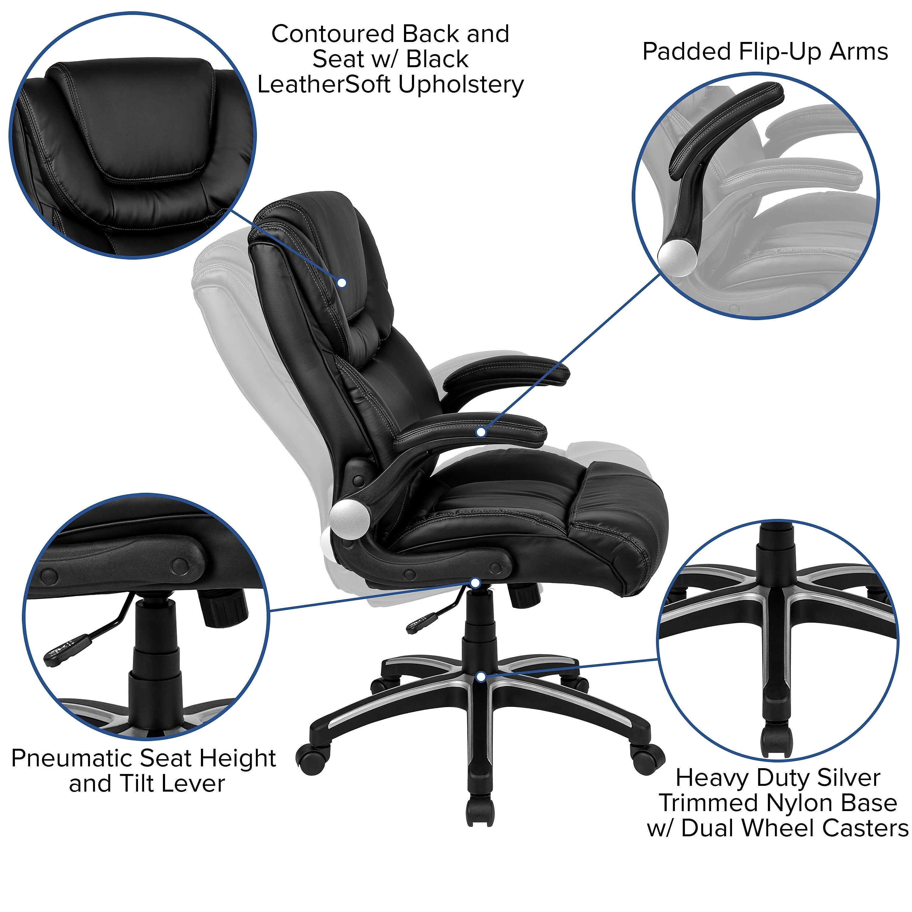 Flash Furniture Hansel LeatherSoft Swivel Executive Office Chair, Black