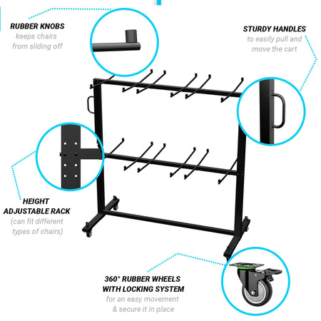 Flash Furniture Hawkins Folding Table and Chairs Mobile Cart, 660 lb. Capacity, Black