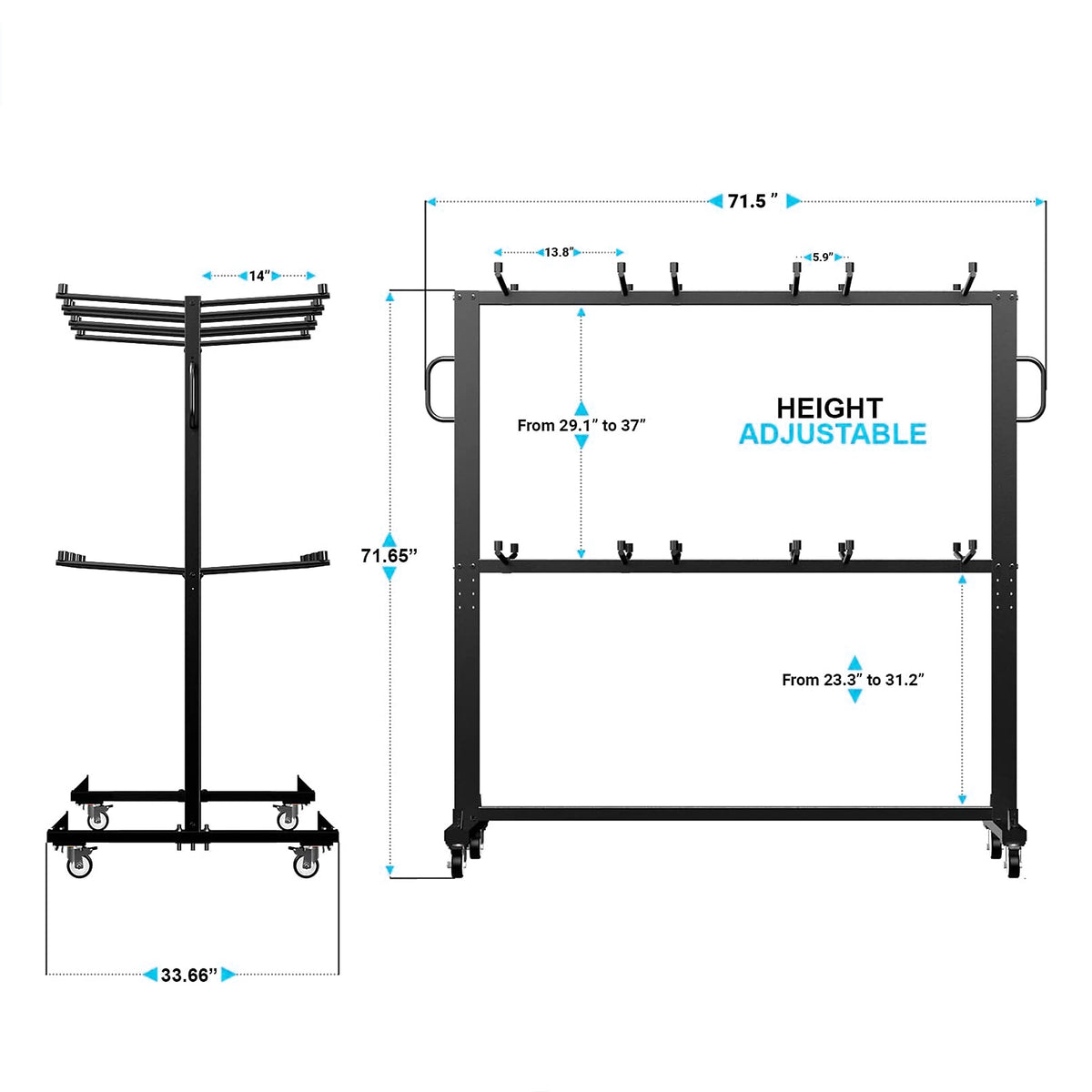 Flash Furniture Hawkins Folding Table and Chairs Mobile Cart, 660 lb. Capacity, Black