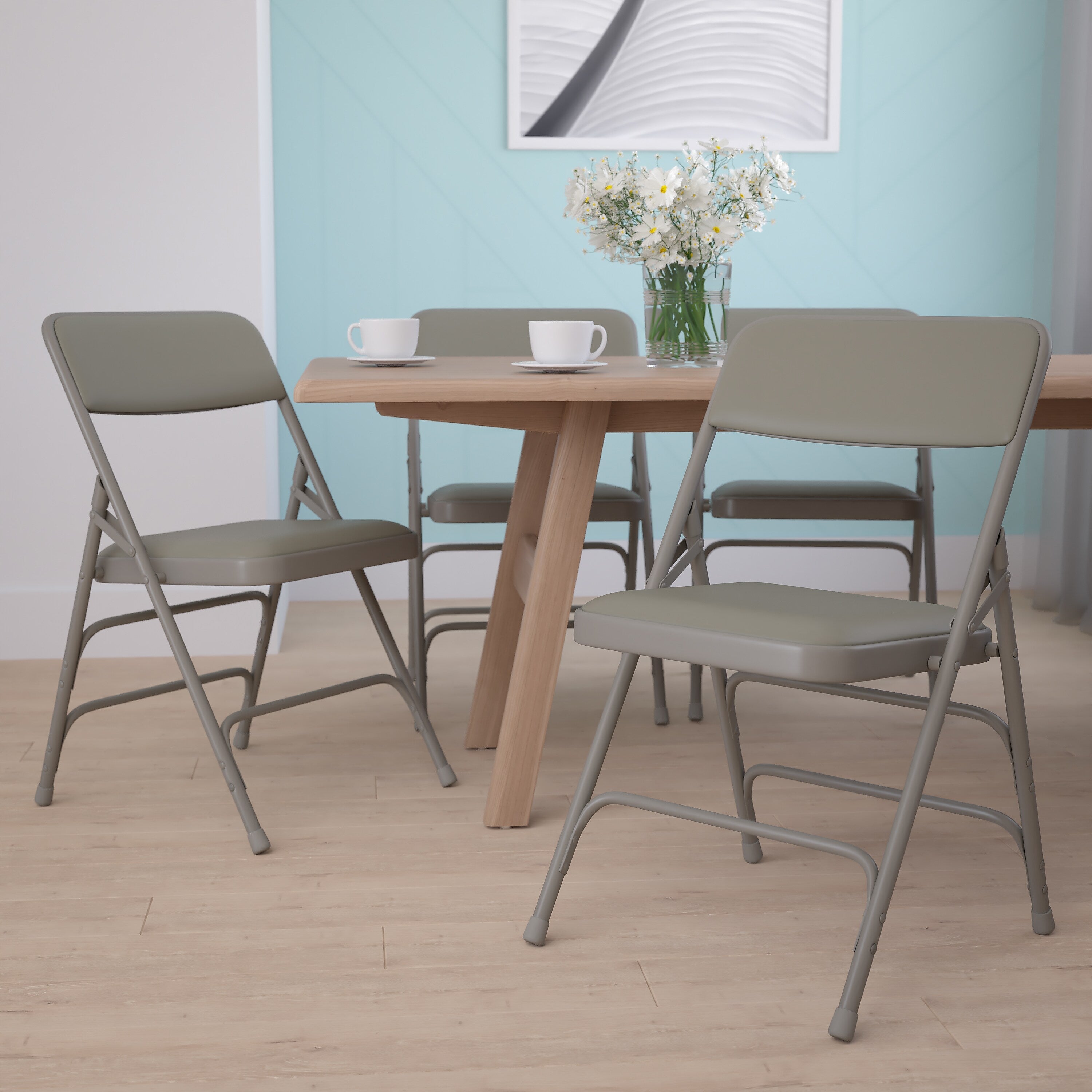 Flash Furniture HERCULES™ Curved Triple Braced Vinyl Armless Folding Chair, Gray, 4/Pack