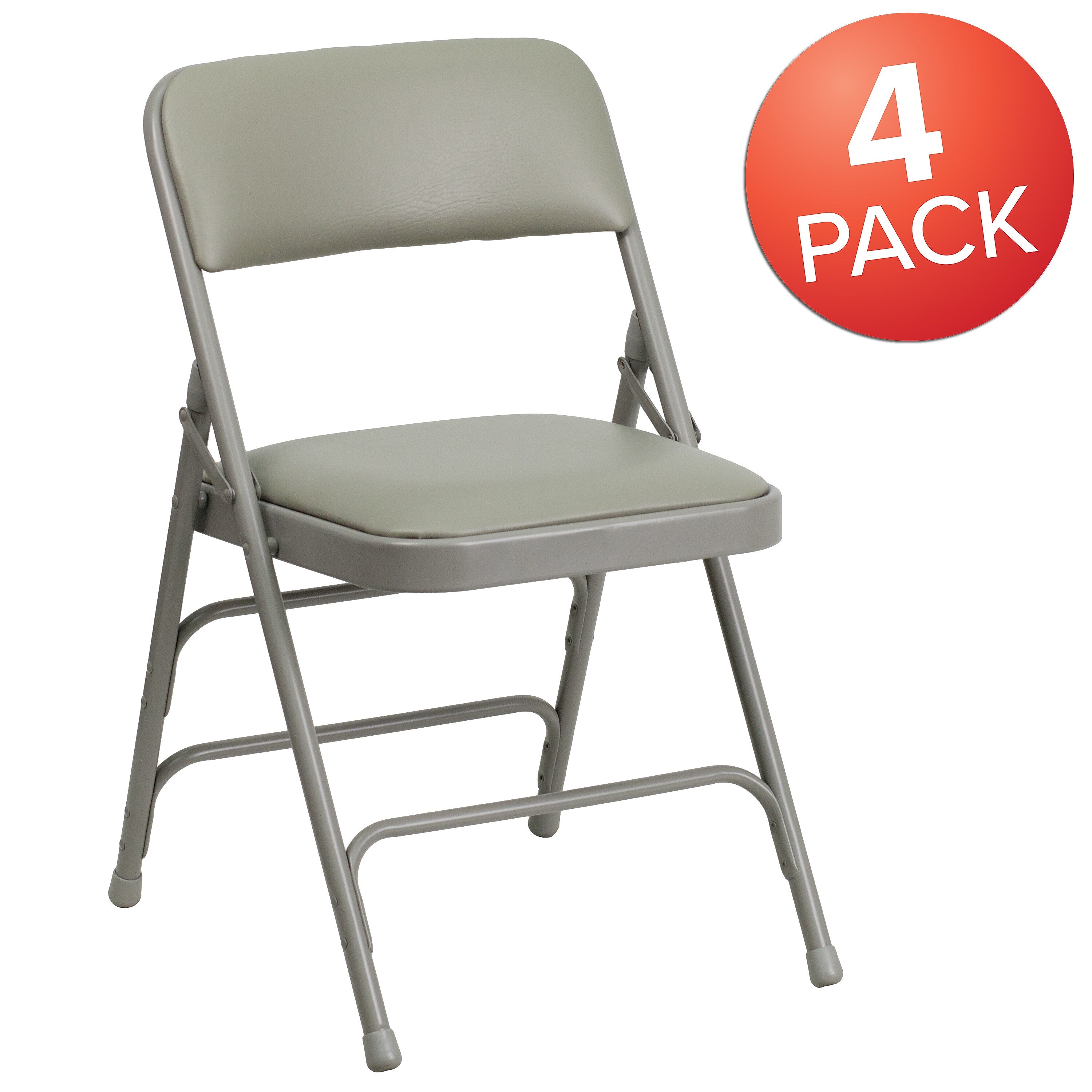 Flash Furniture HERCULES™ Curved Triple Braced Vinyl Armless Folding Chair, Gray, 4/Pack
