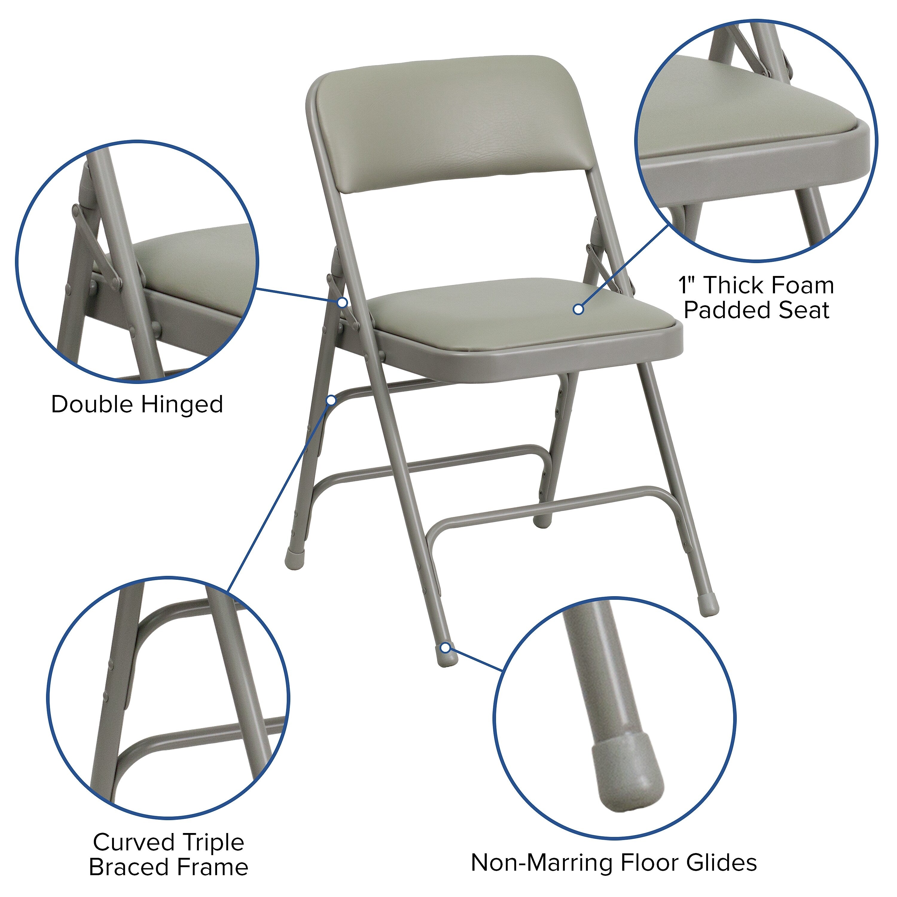 Flash Furniture HERCULES™ Curved Triple Braced Vinyl Armless Folding Chair, Gray, 4/Pack
