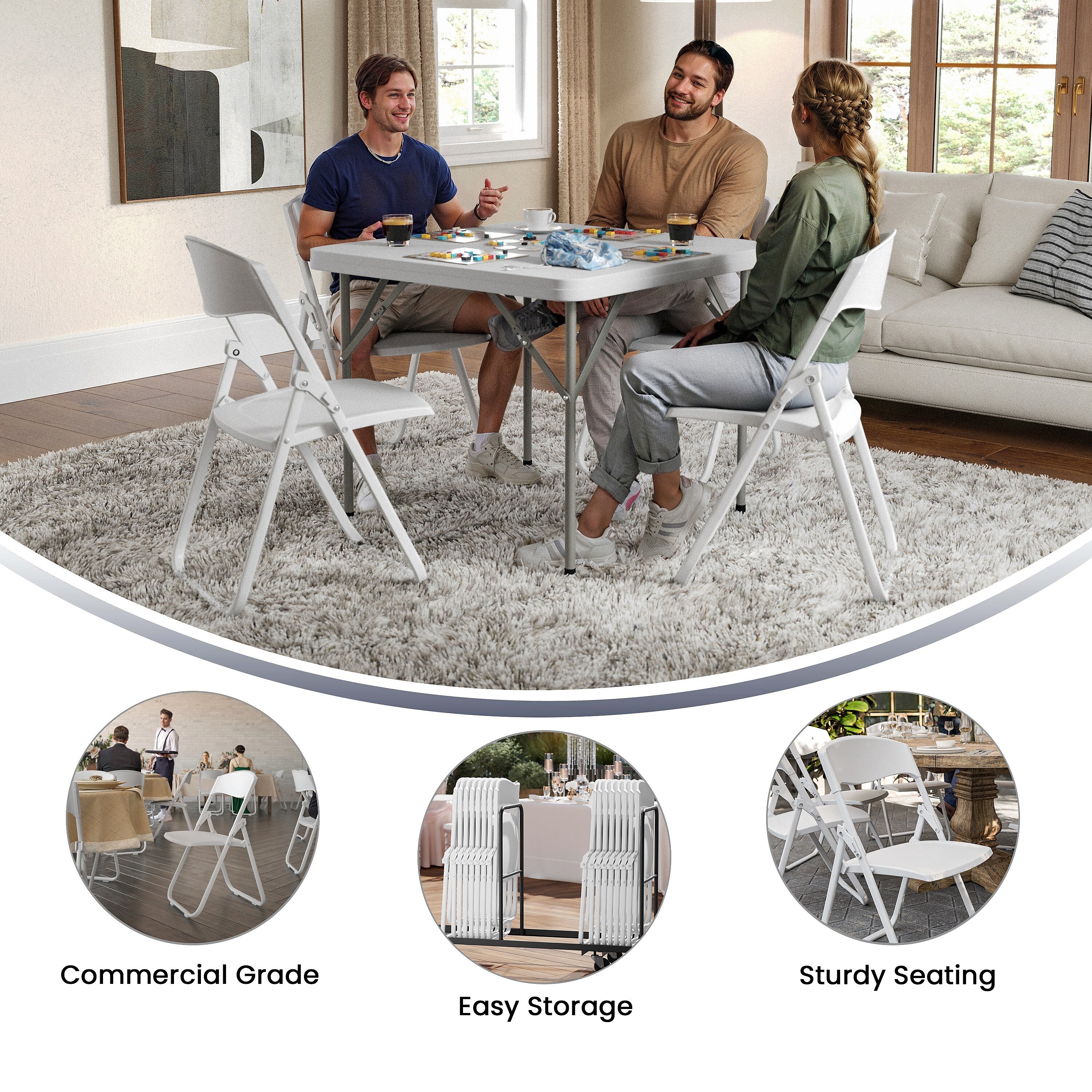Flash Furniture HERCULES™ Heavy Duty Plastic Folding Chair, White, 6/Pack