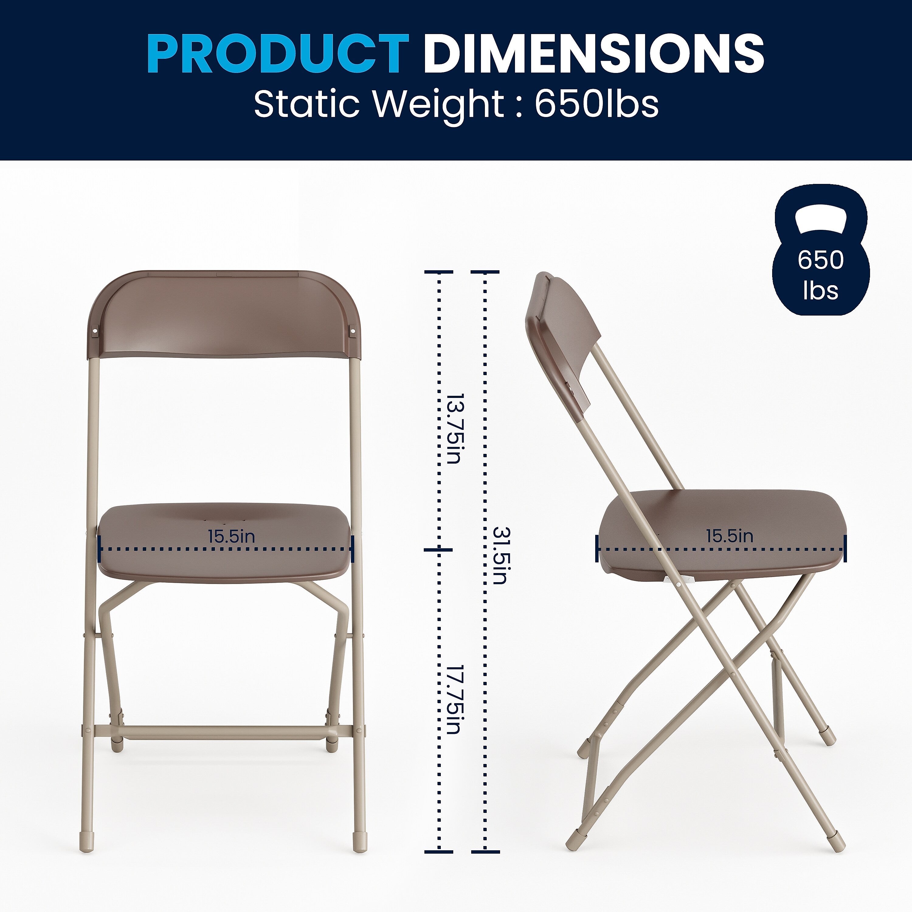 Flash Furniture HERCULES™ Plastic Armless Folding Chair, Premium Brown, 10/Pack