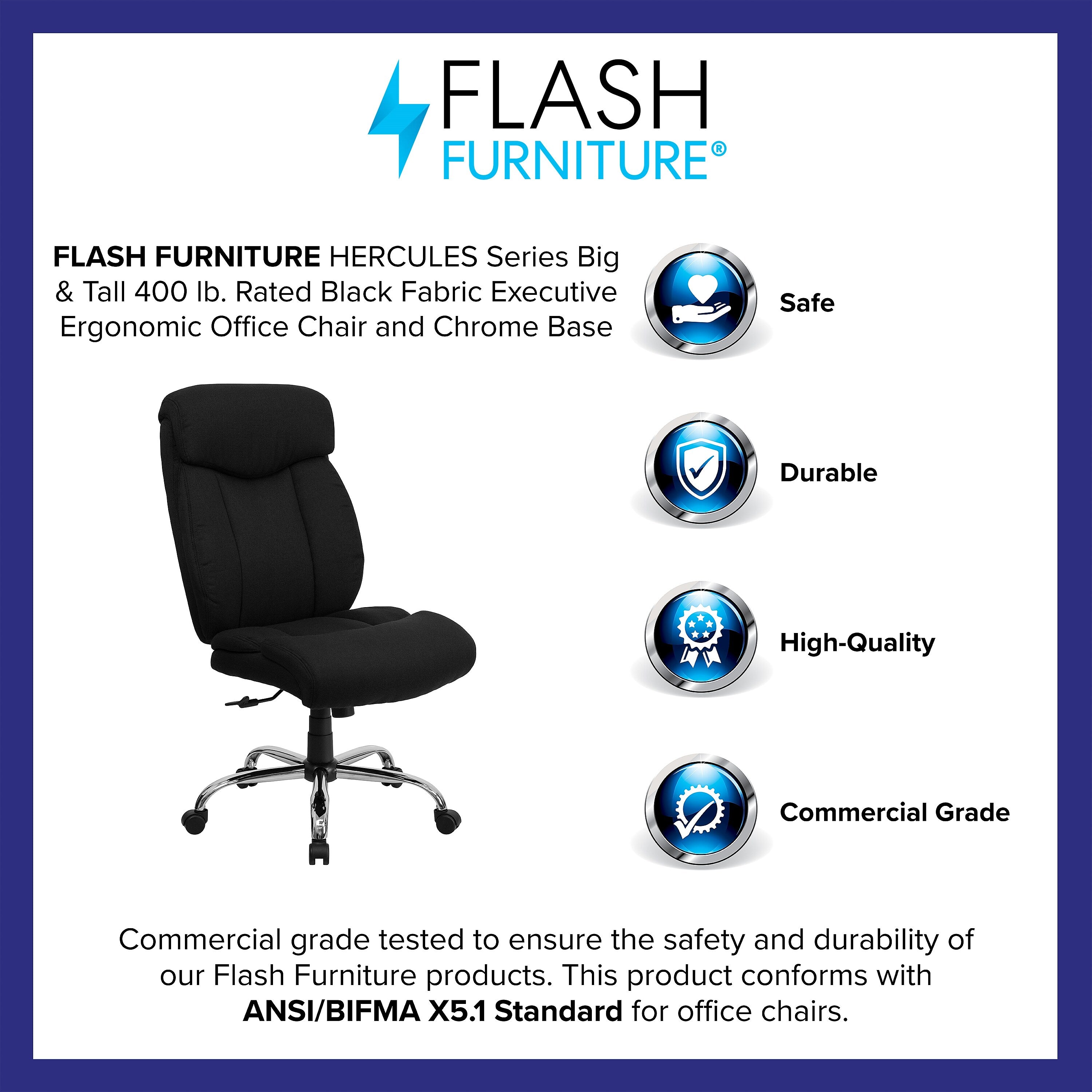 Flash Furniture HERCULES Series Armless Ergonomic Fabric Swivel Big & Tall Executive Office Chair, Black