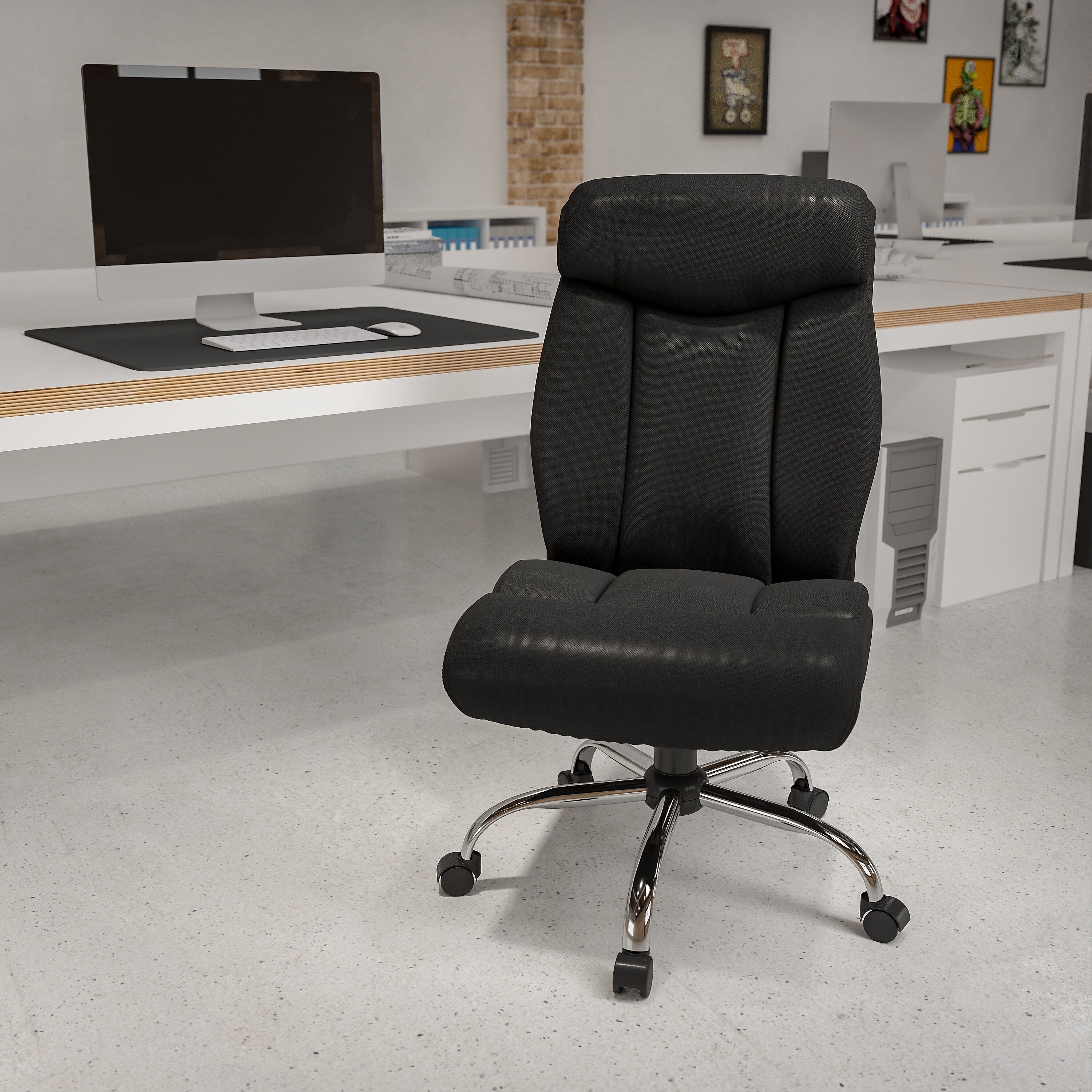 Flash Furniture HERCULES Series Armless Ergonomic LeatherSoft Swivel Big & Tall Executive Office Chair, Black