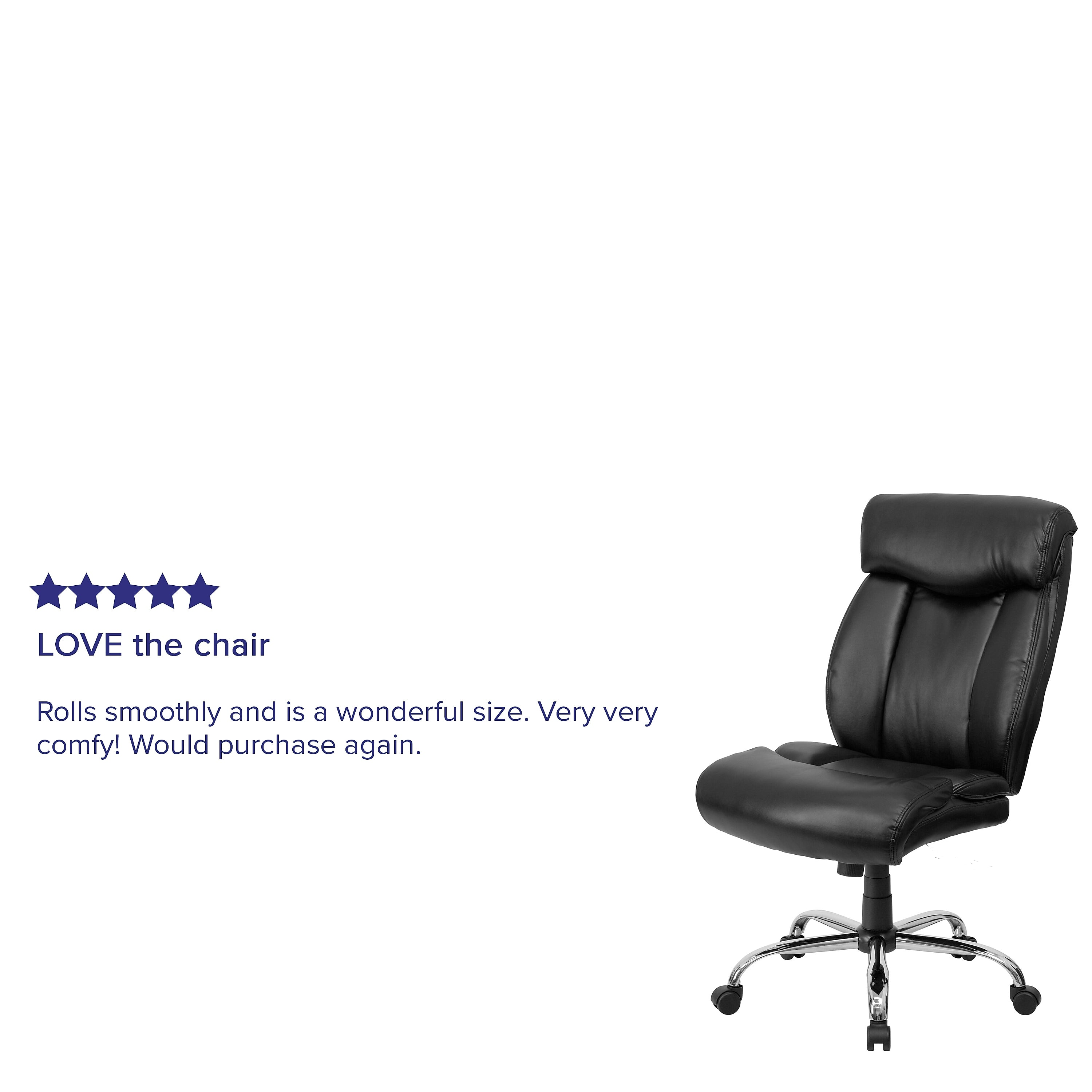 Flash Furniture HERCULES Series Armless Ergonomic LeatherSoft Swivel Big & Tall Executive Office Chair, Black