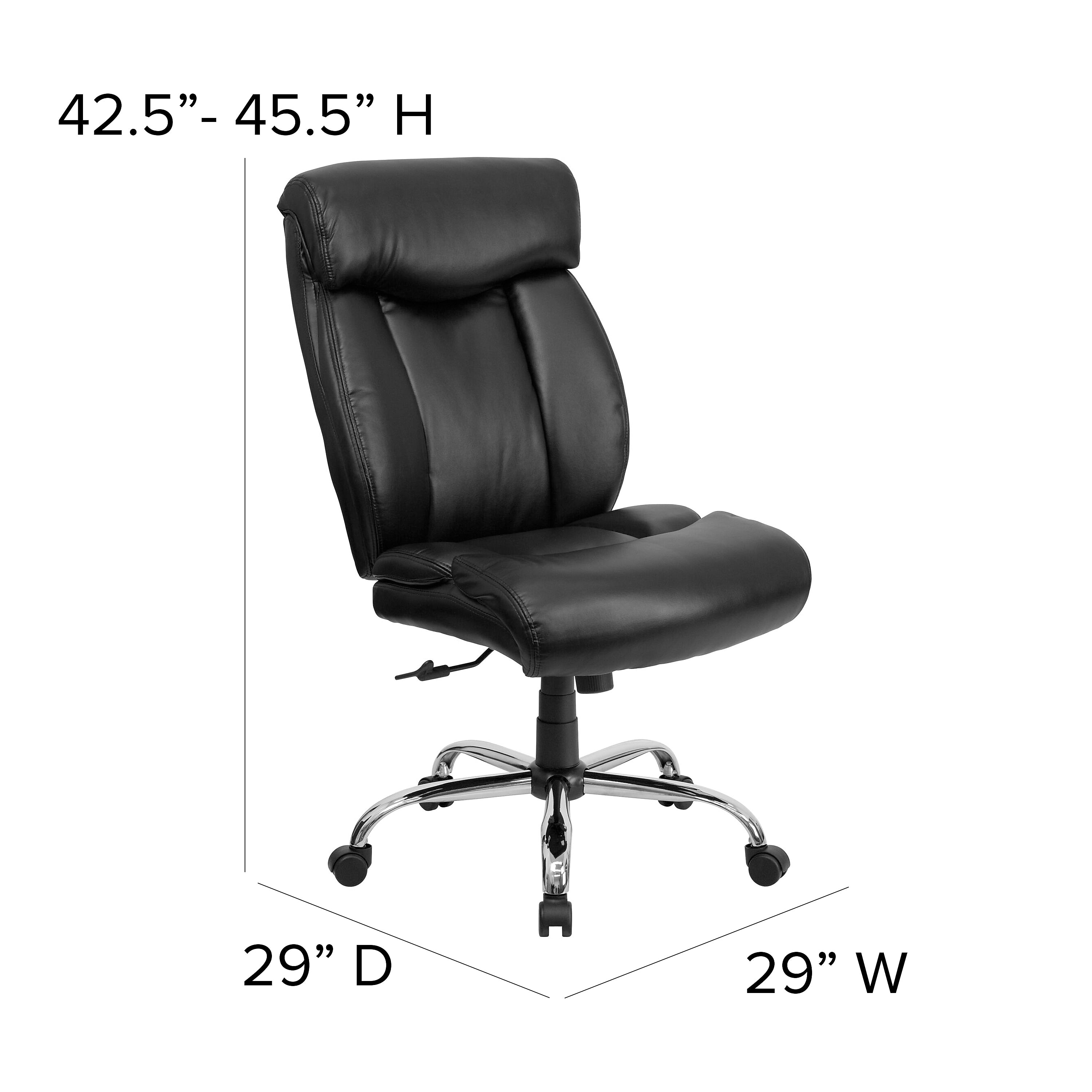 Flash Furniture HERCULES Series Armless Ergonomic LeatherSoft Swivel Big & Tall Executive Office Chair, Black