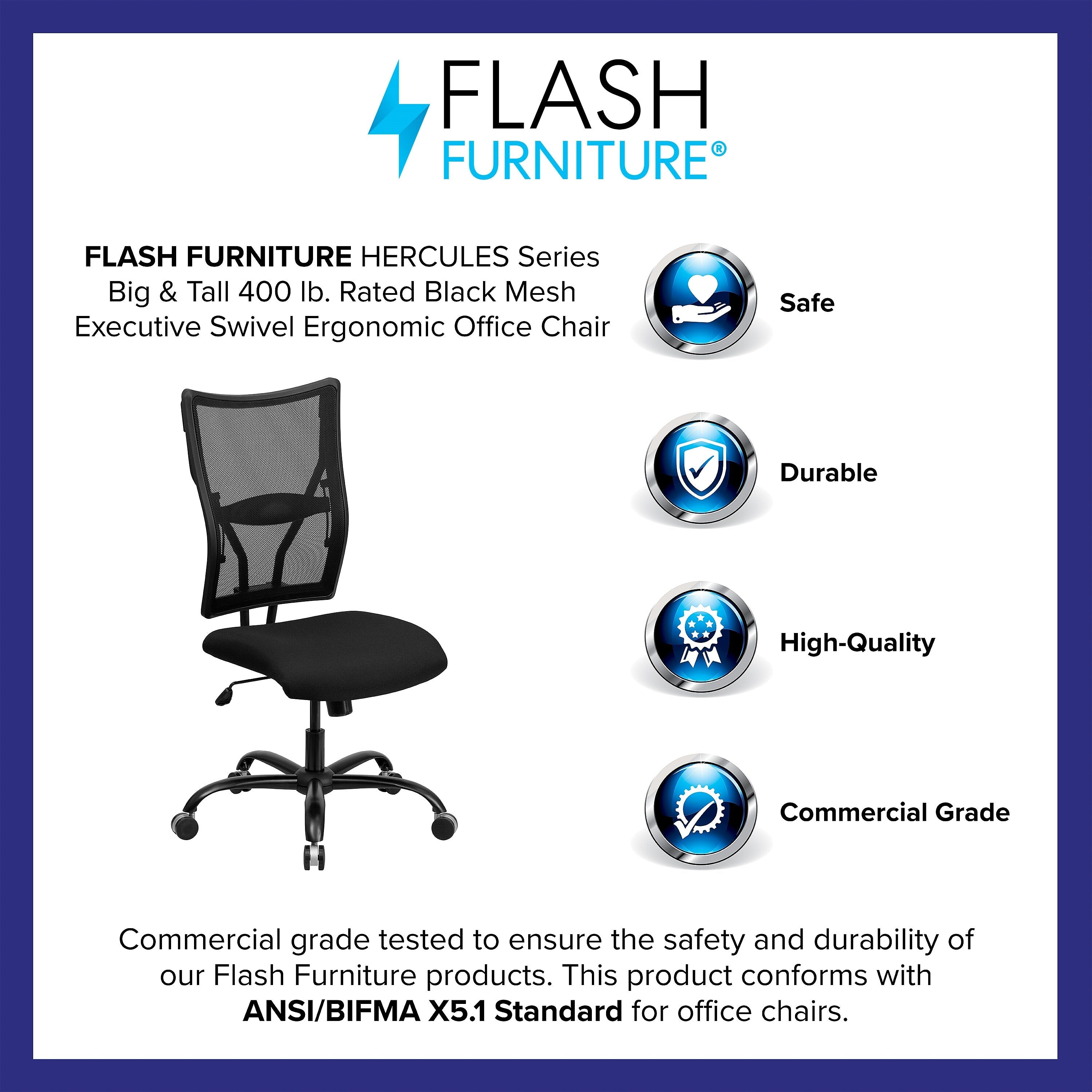 Flash Furniture HERCULES Series Armless Ergonomic Mesh Swivel Big & Tall Executive Office Chair, Black