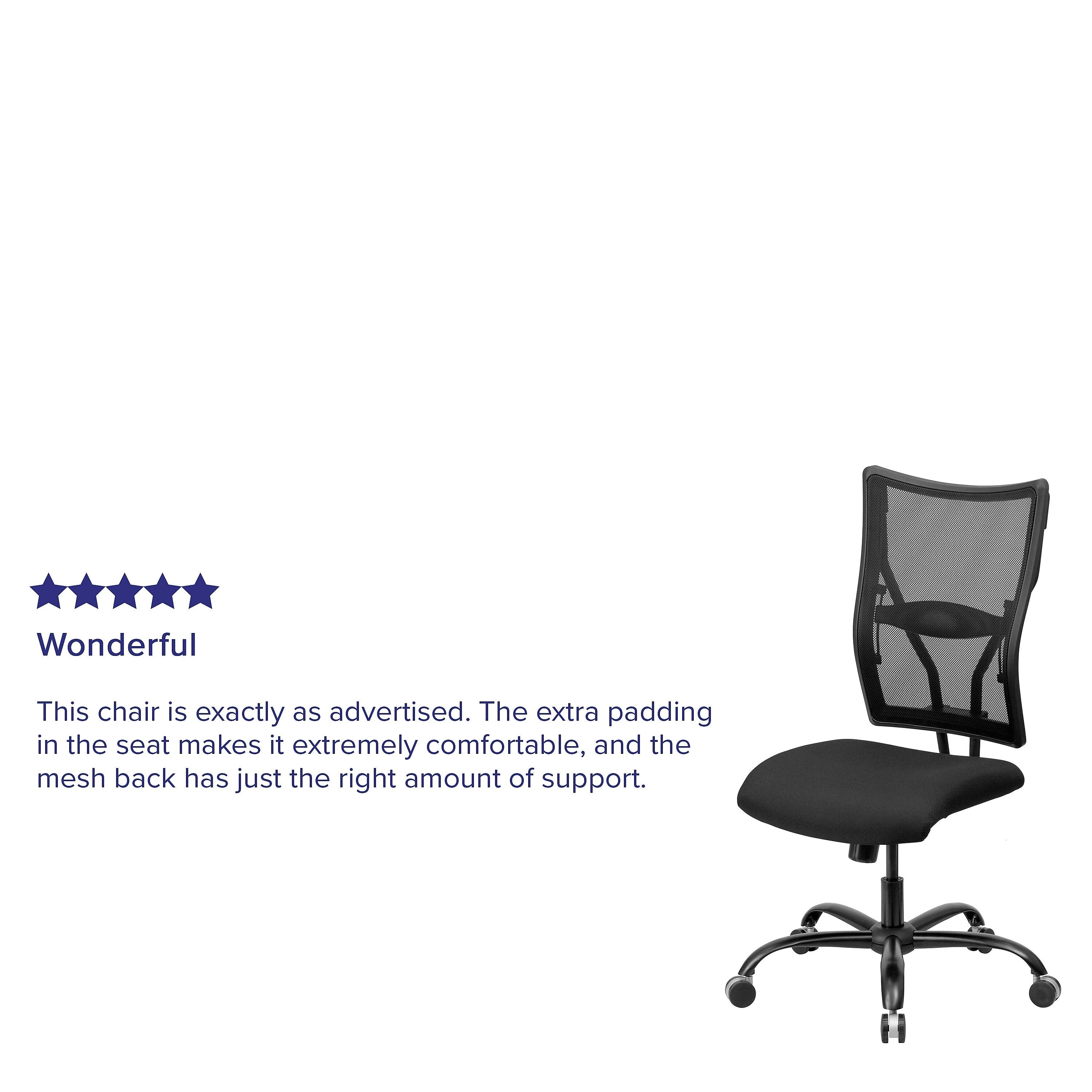 Flash Furniture HERCULES Series Armless Ergonomic Mesh Swivel Big & Tall Executive Office Chair, Black