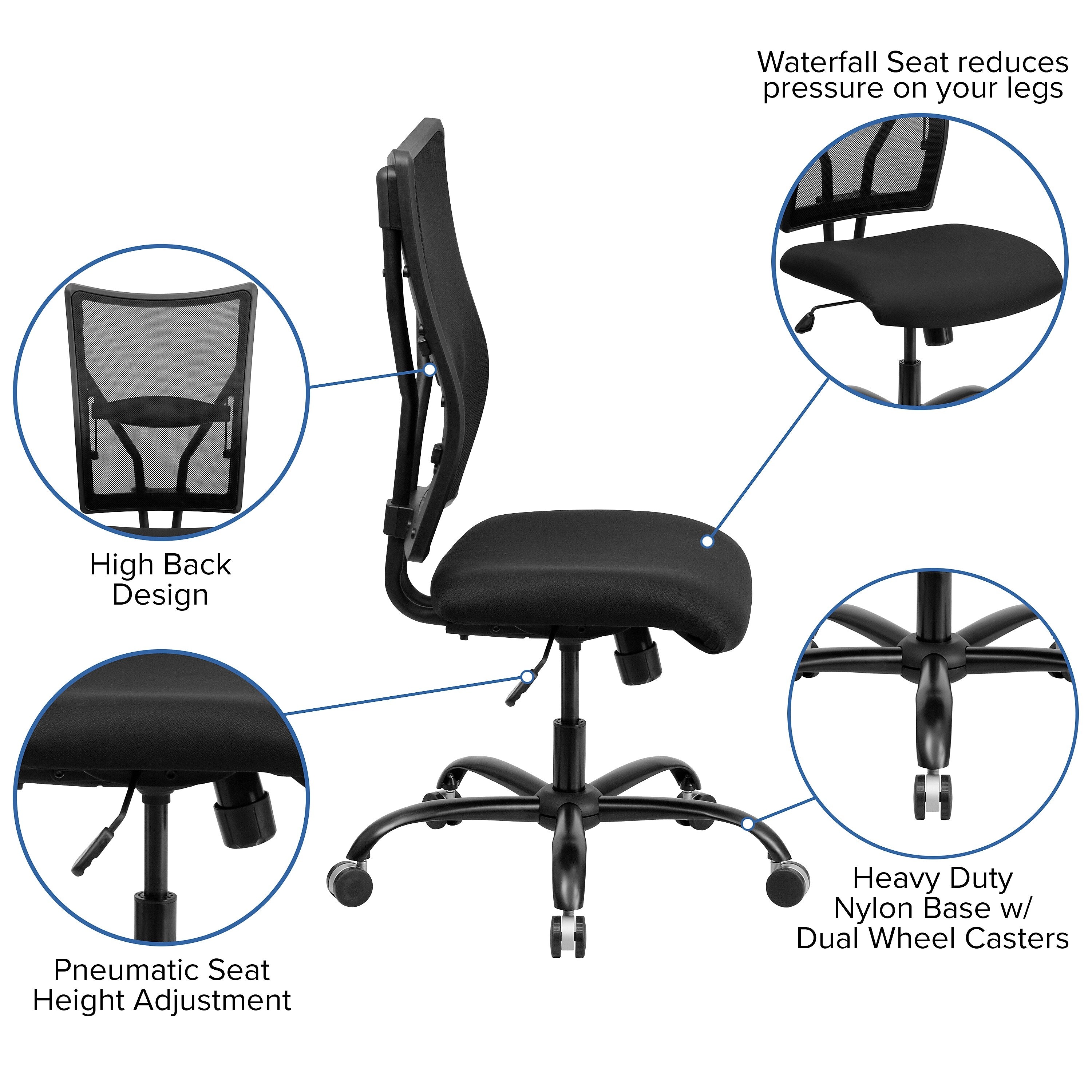 Flash Furniture HERCULES Series Armless Ergonomic Mesh Swivel Big & Tall Executive Office Chair, Black
