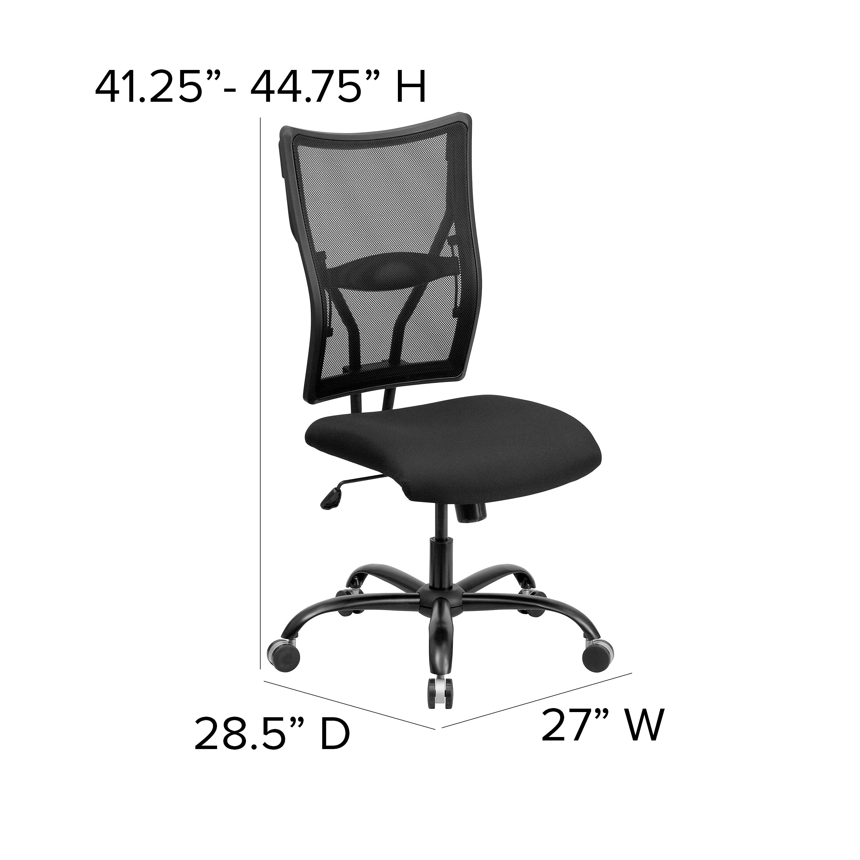 Flash Furniture HERCULES Series Armless Ergonomic Mesh Swivel Big & Tall Executive Office Chair, Black