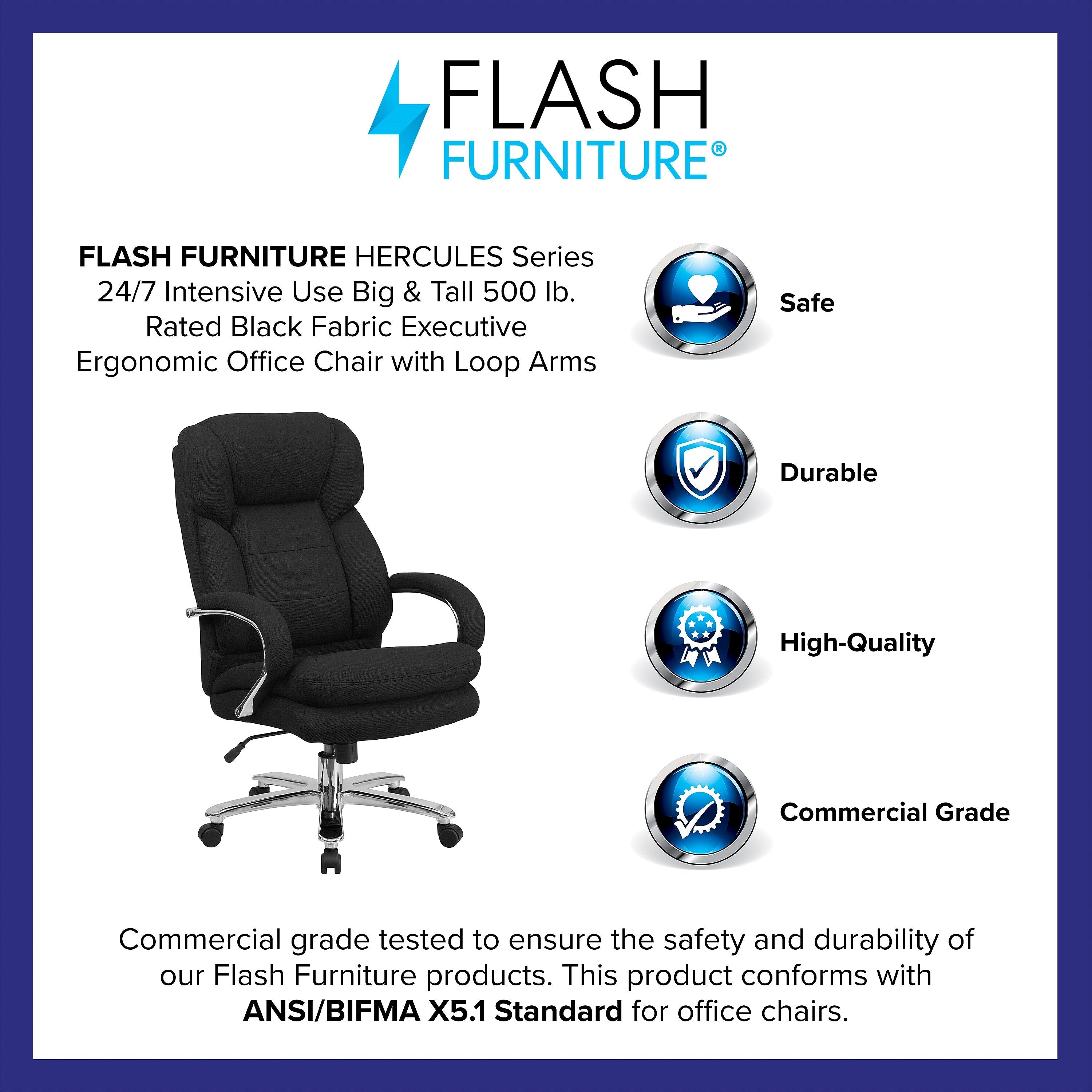 Flash Furniture HERCULES Series Ergonomic Fabric Swivel 24/7 Intensive Use Big & Tall Executive Office Chair, Black