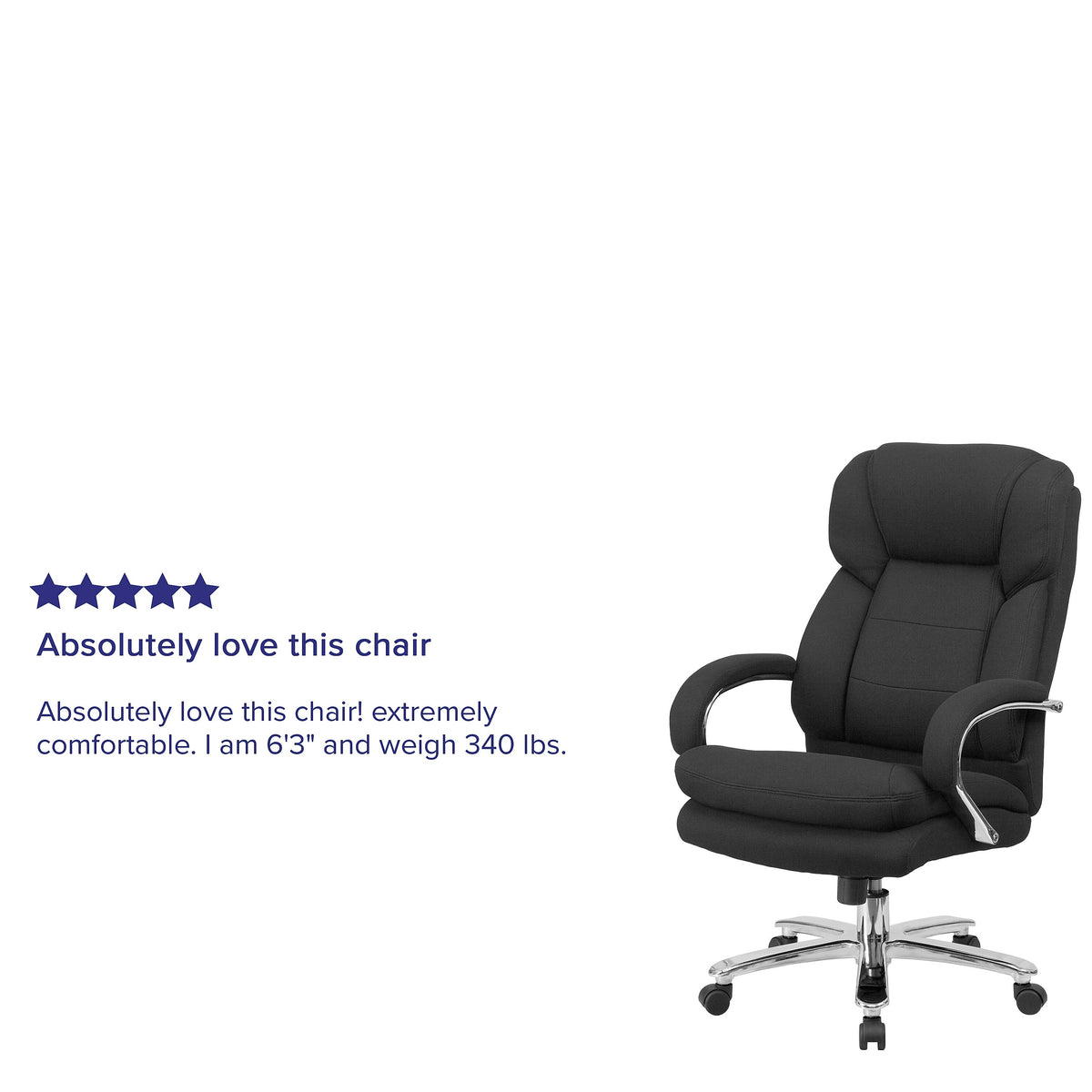 Flash Furniture HERCULES Series Ergonomic Fabric Swivel 24/7 Intensive Use Big & Tall Executive Office Chair, Black