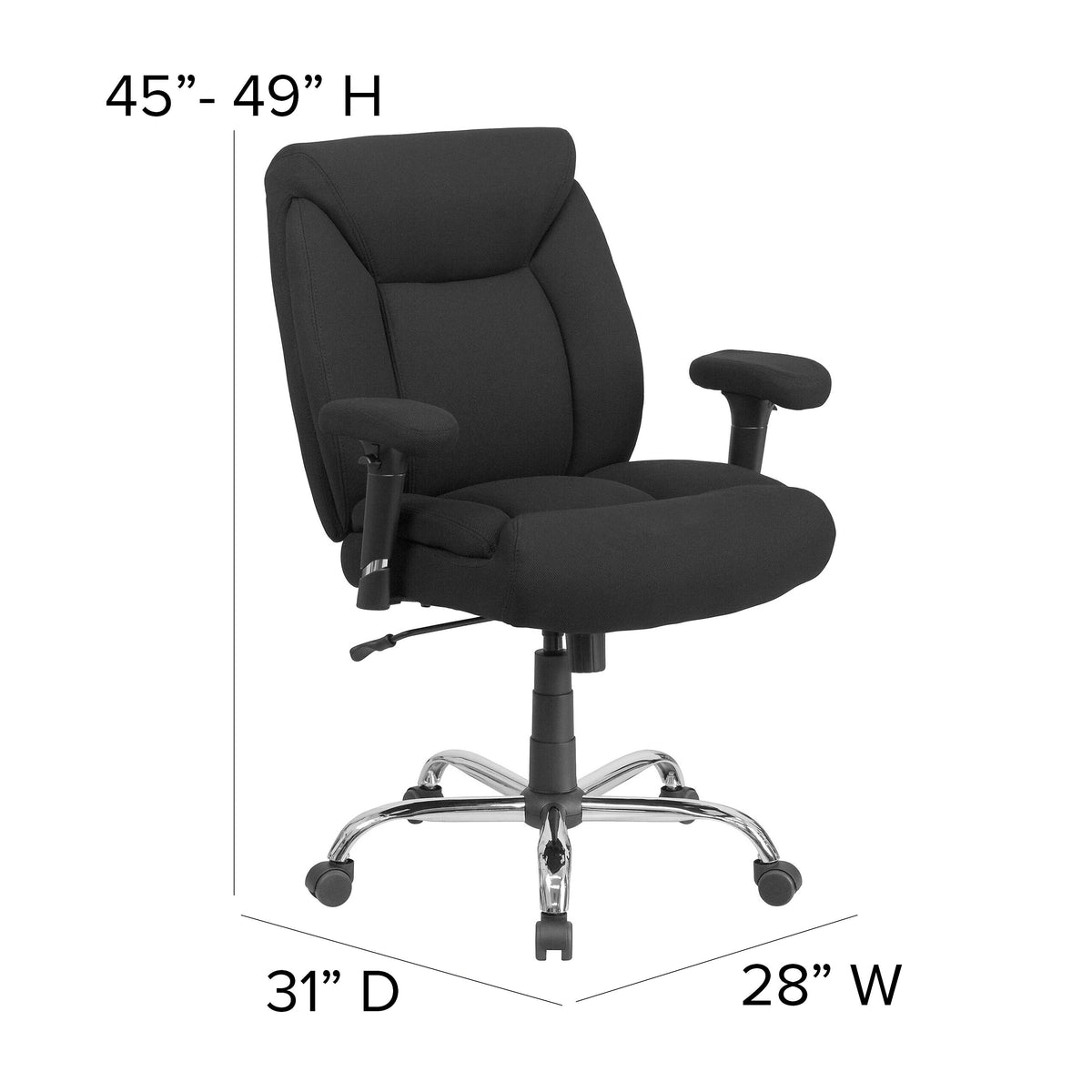 Flash Furniture HERCULES Series Ergonomic Fabric Swivel 24/7 Intensive Use Big & Tall Executive Office Chair, Black