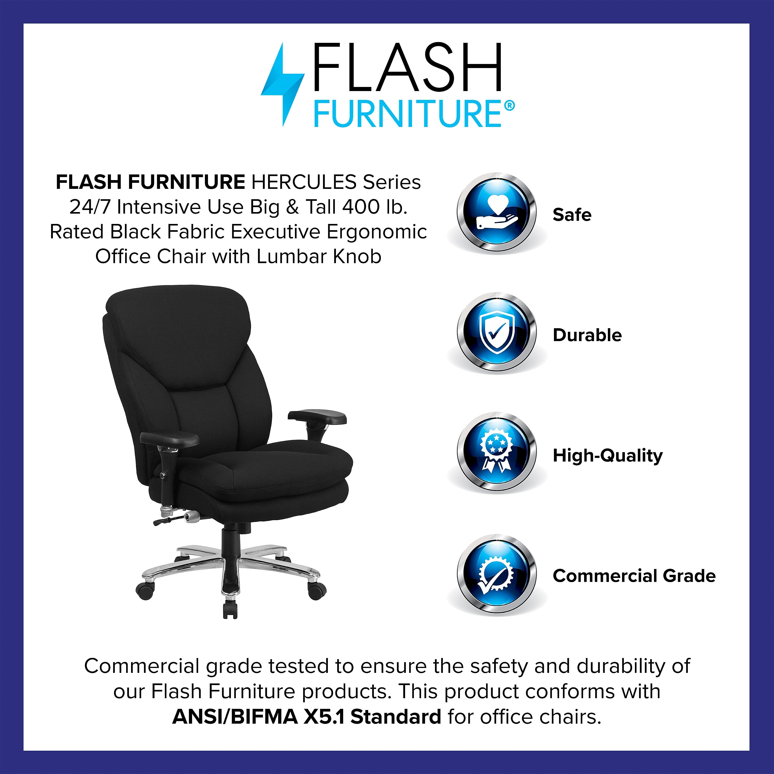 Flash Furniture HERCULES Series Ergonomic Fabric Swivel 24/7 Intensive Use Big & Tall Office Chair, Black