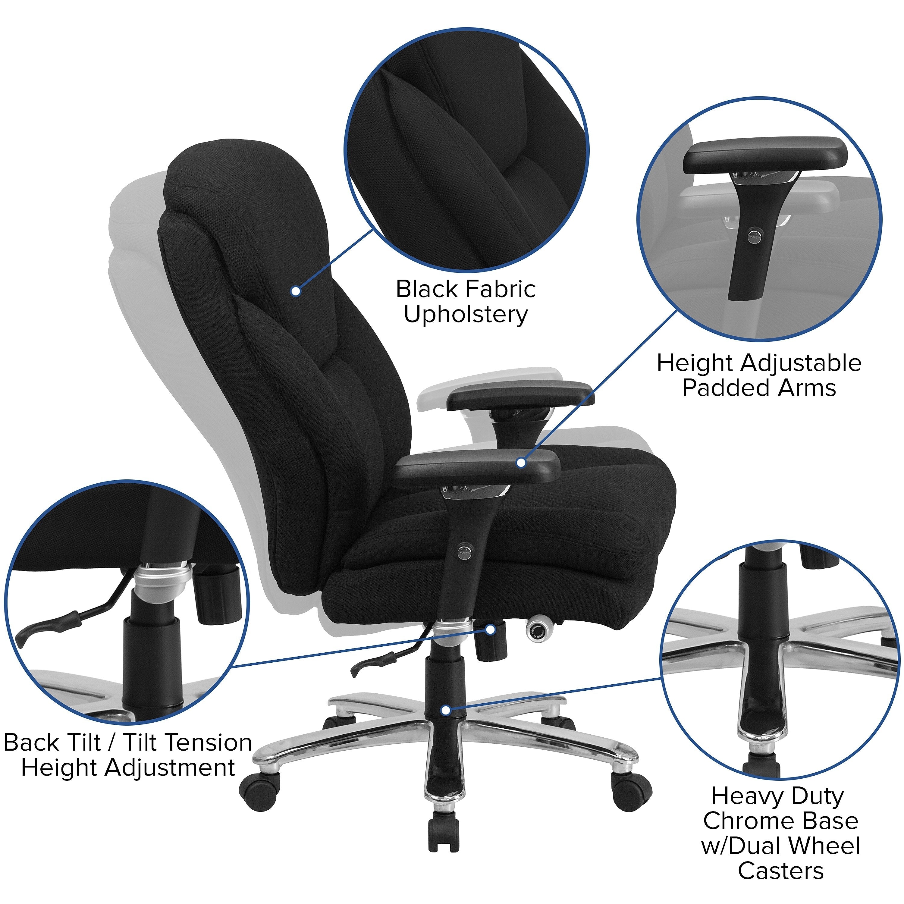 Flash Furniture HERCULES Series Ergonomic Fabric Swivel 24/7 Intensive Use Big & Tall Office Chair, Black