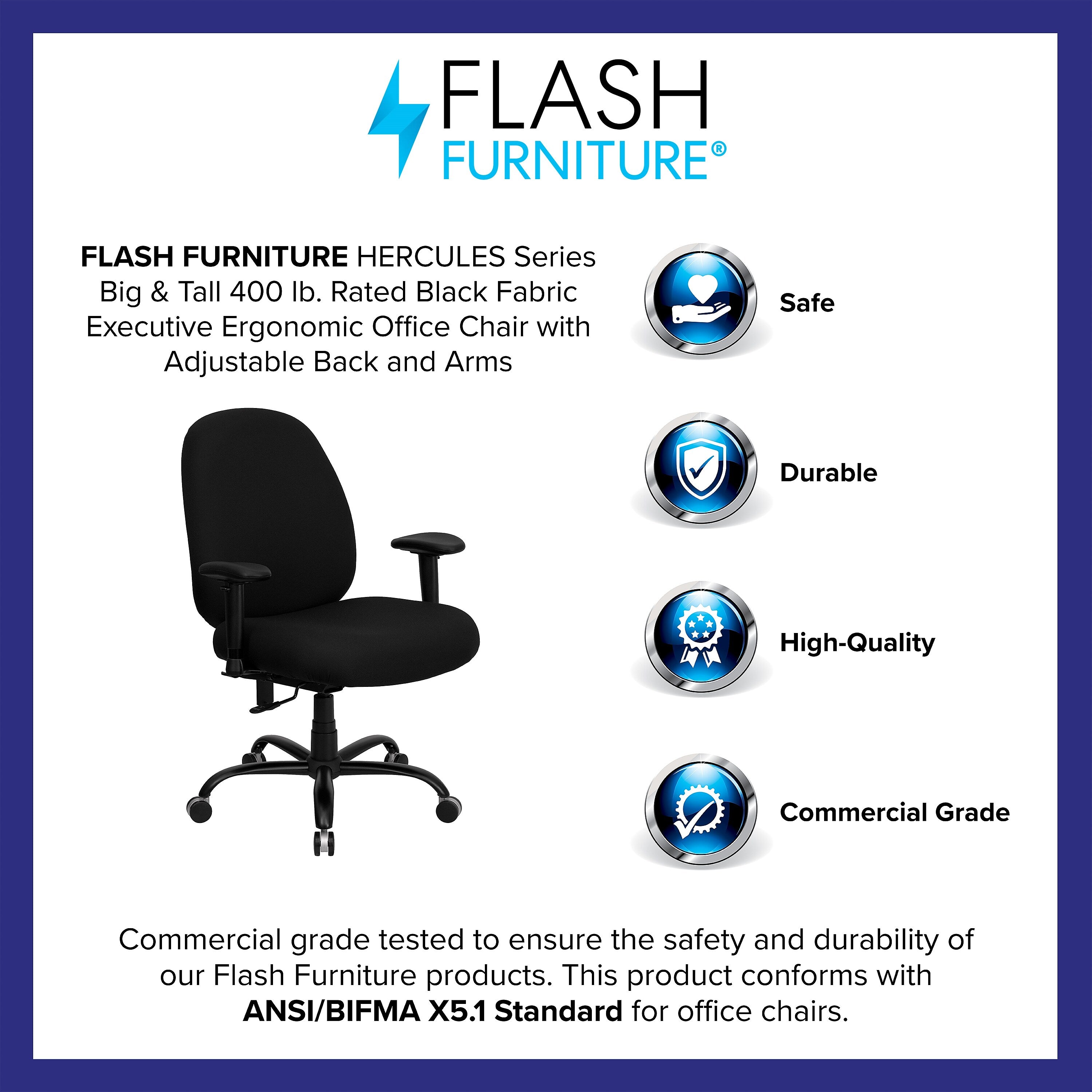 Flash Furniture HERCULES Series Ergonomic Fabric Swivel Big & Tall Executive Office Chair, Black