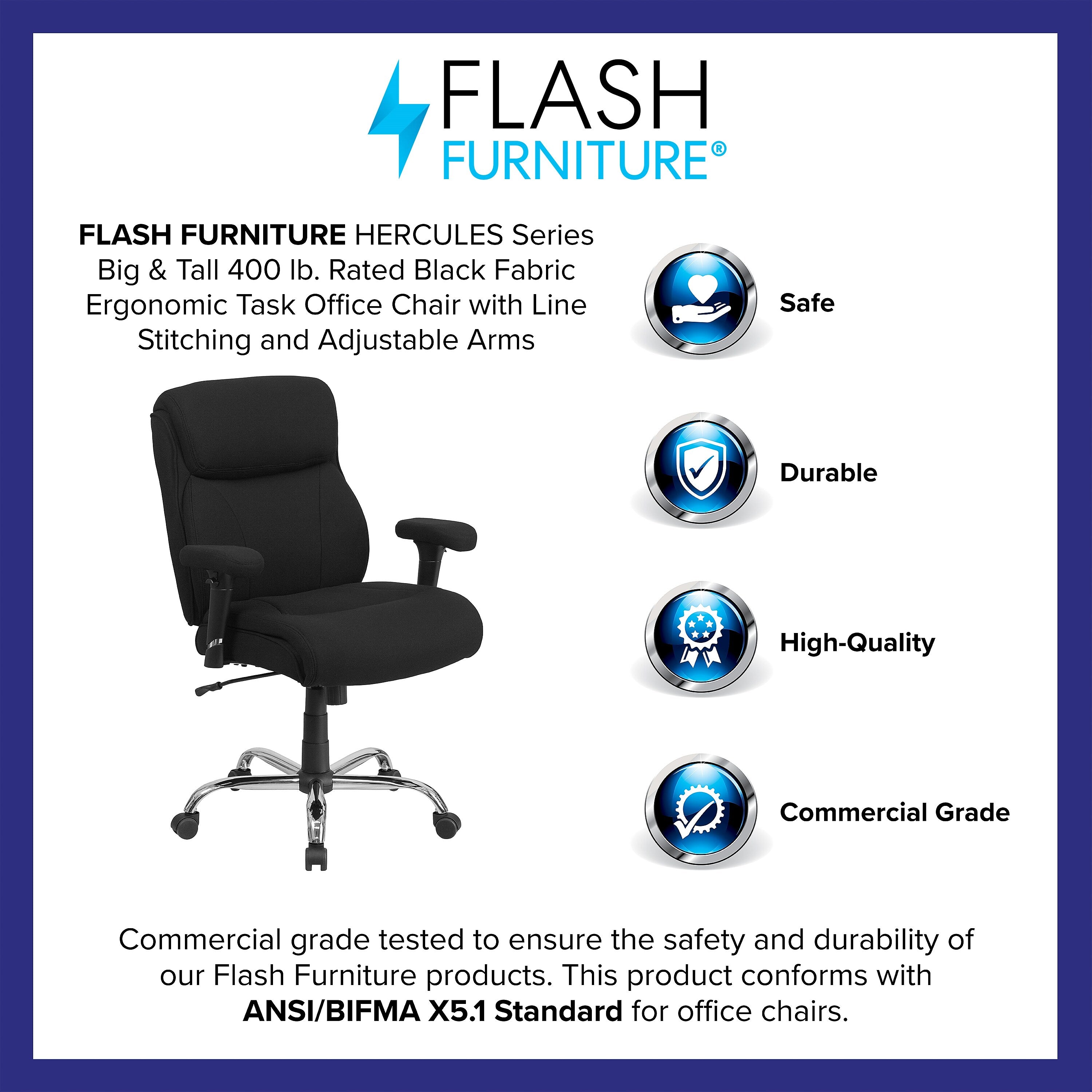 Flash Furniture HERCULES Series Ergonomic Fabric Swivel Big & Tall Task Office Chair, Black