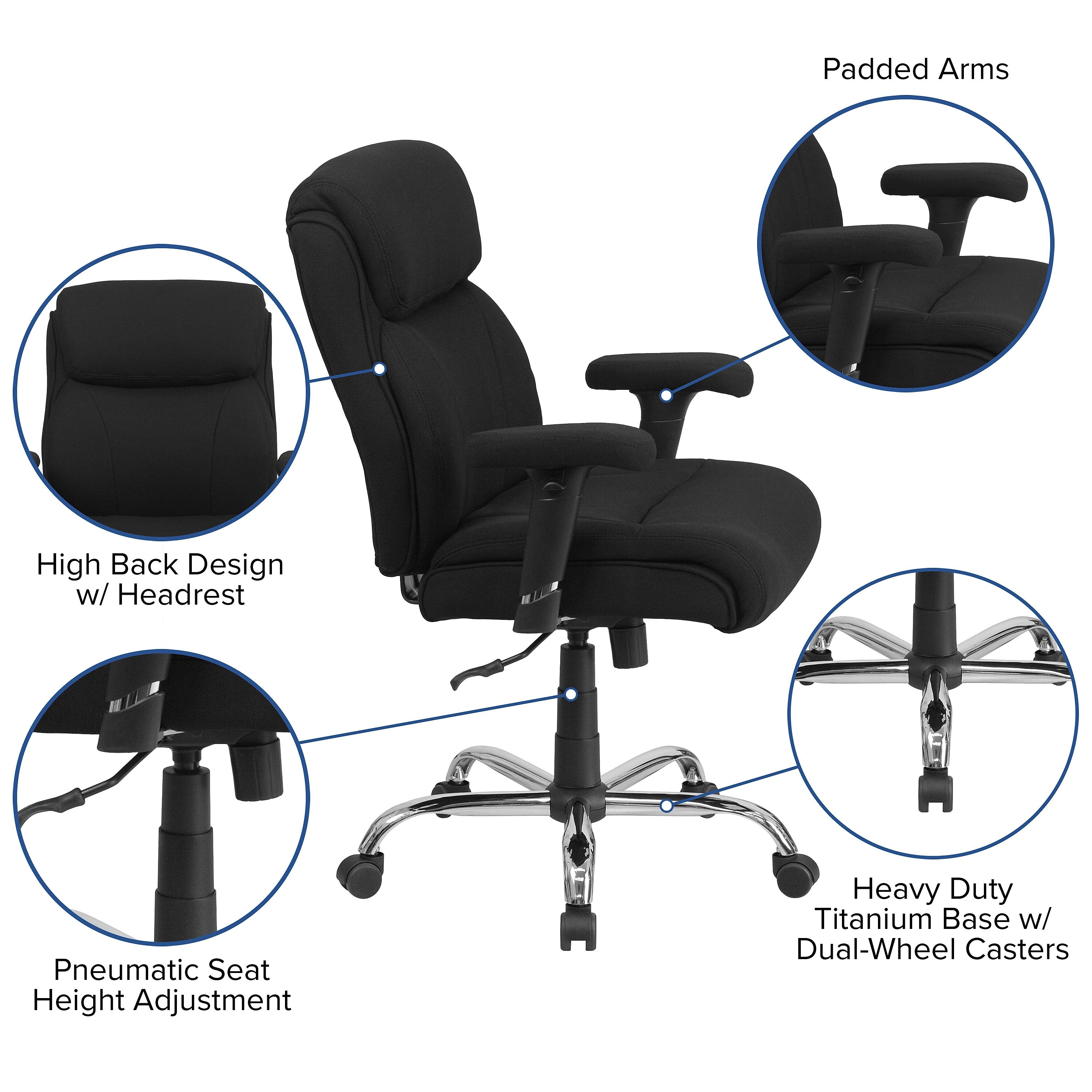 Flash Furniture HERCULES Series Ergonomic Fabric Swivel Big & Tall Task Office Chair, Black