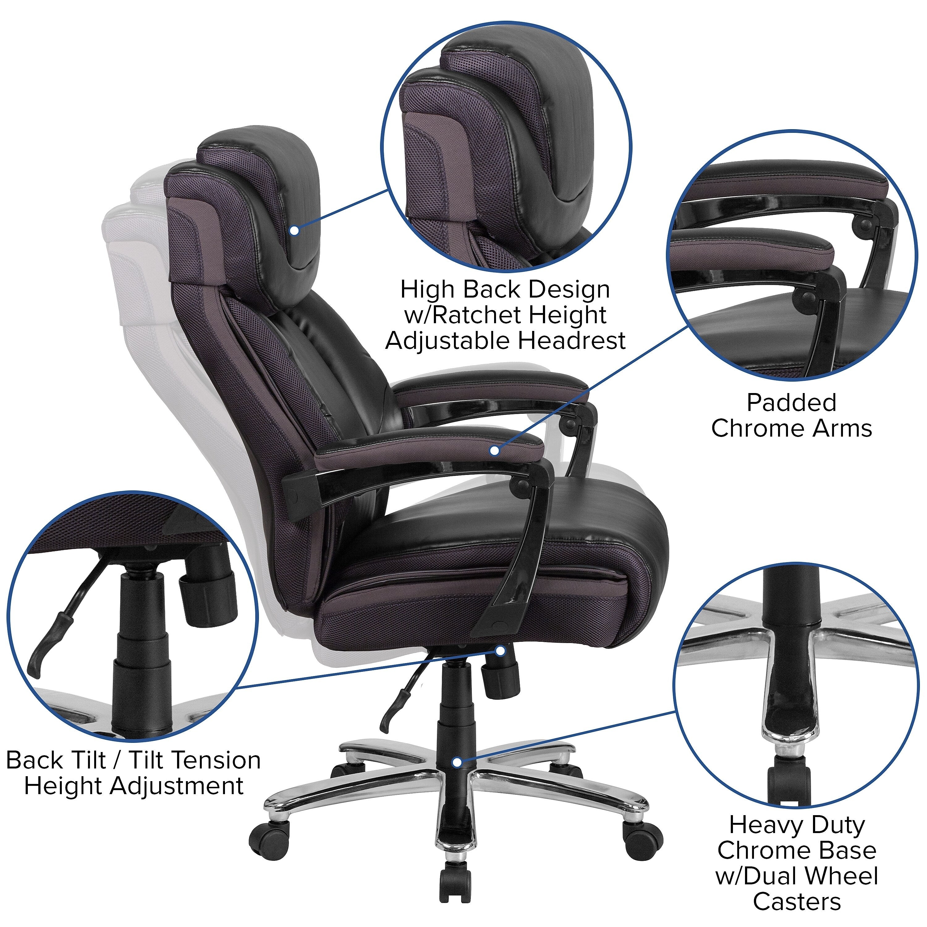 Flash Furniture HERCULES Series Ergonomic LeatherSoft Swivel Big & Tall Executive Office Chair, Black