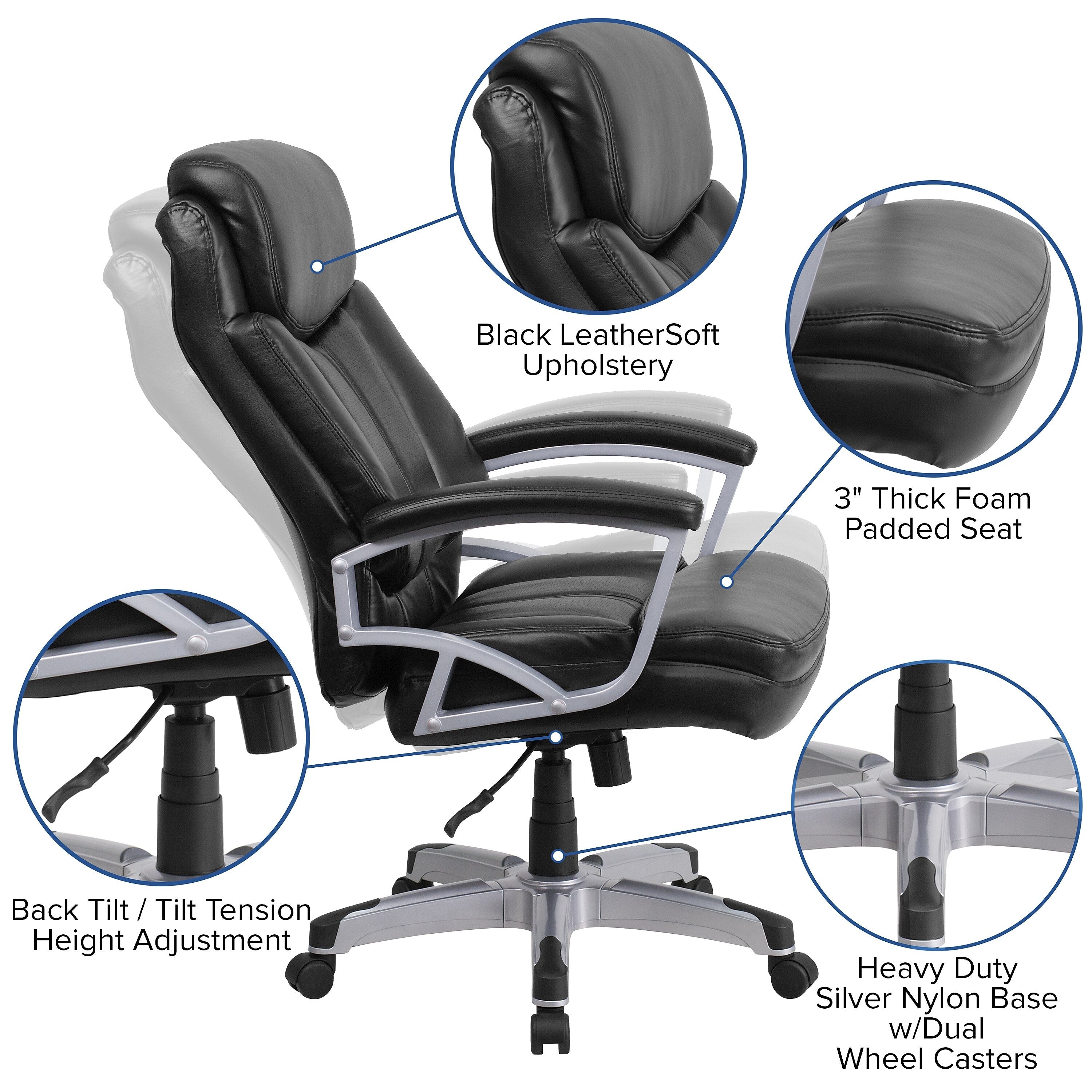Flash Furniture HERCULES Series Ergonomic LeatherSoft Swivel Big & Tall Executive Office Chair, Black