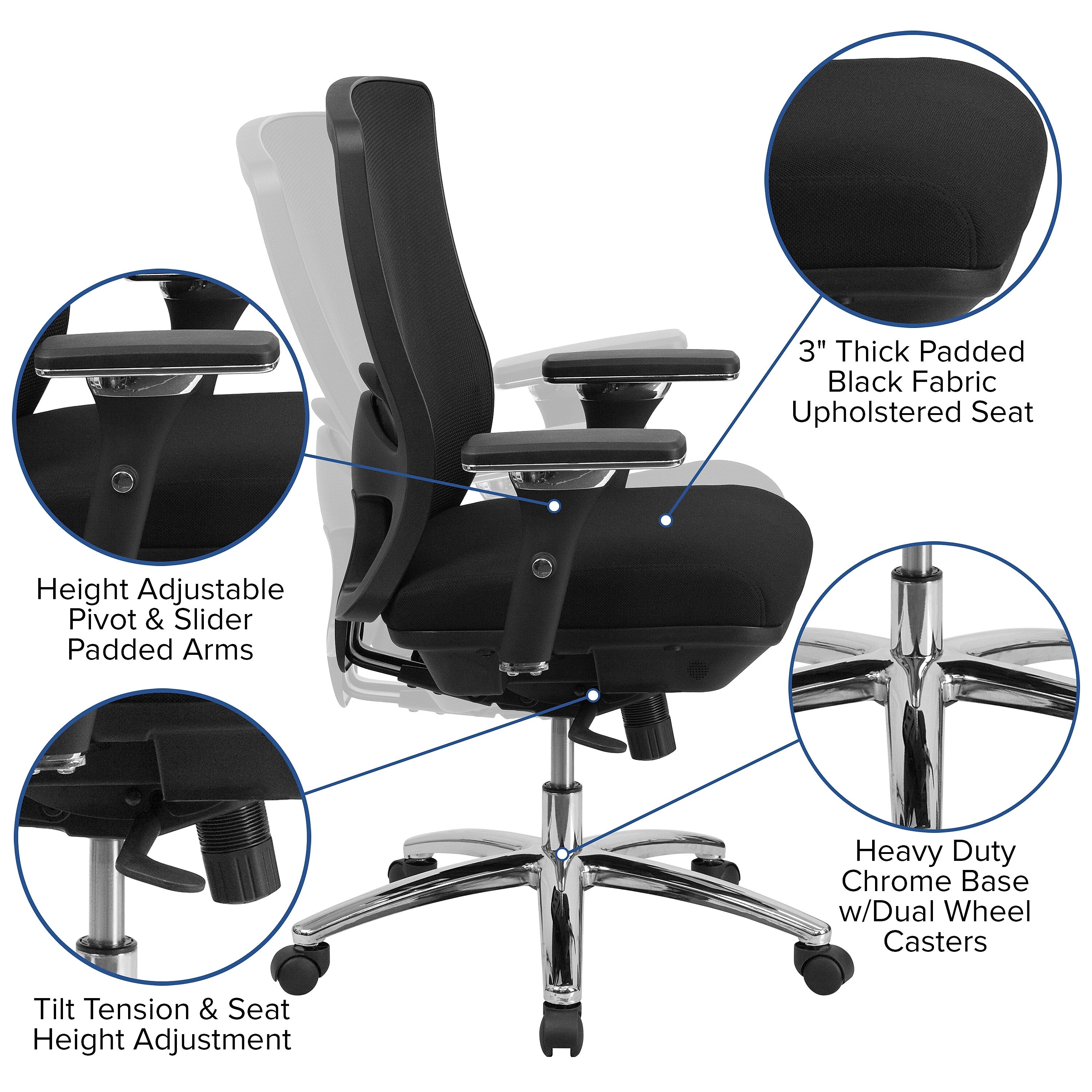 Flash Furniture HERCULES Series Ergonomic Mesh Swivel 24/7 Intensive Use Big & Tall Multifunction Office Chair, Black