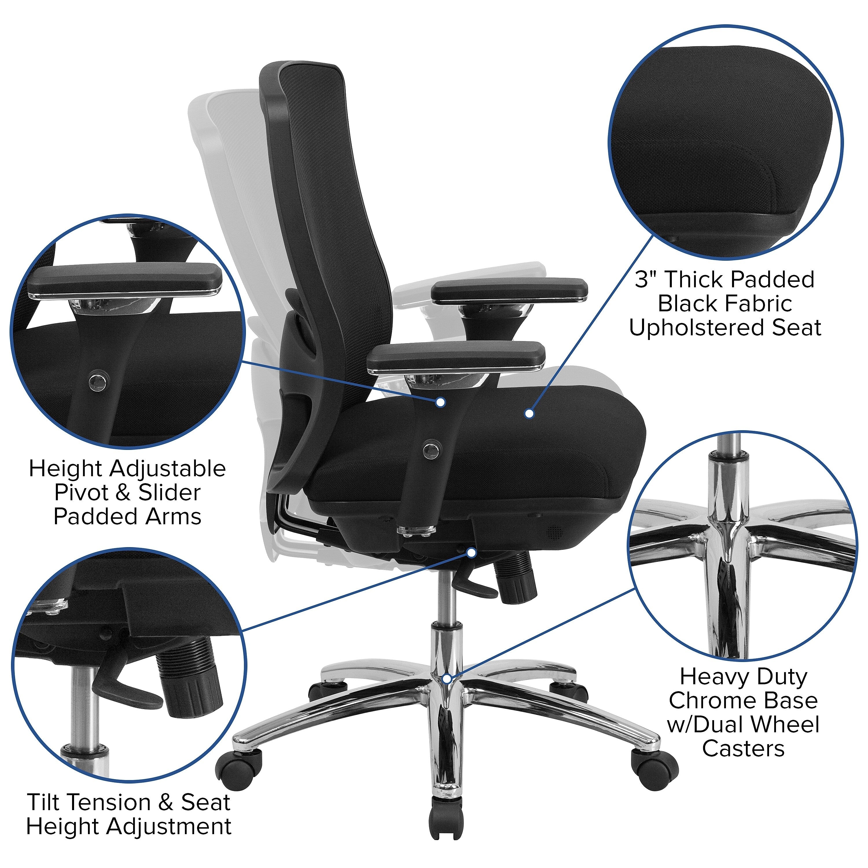 Flash Furniture HERCULES Series Ergonomic Mesh Swivel 24/7 Intensive Use Big & Tall Multifunction Office Chair, Black