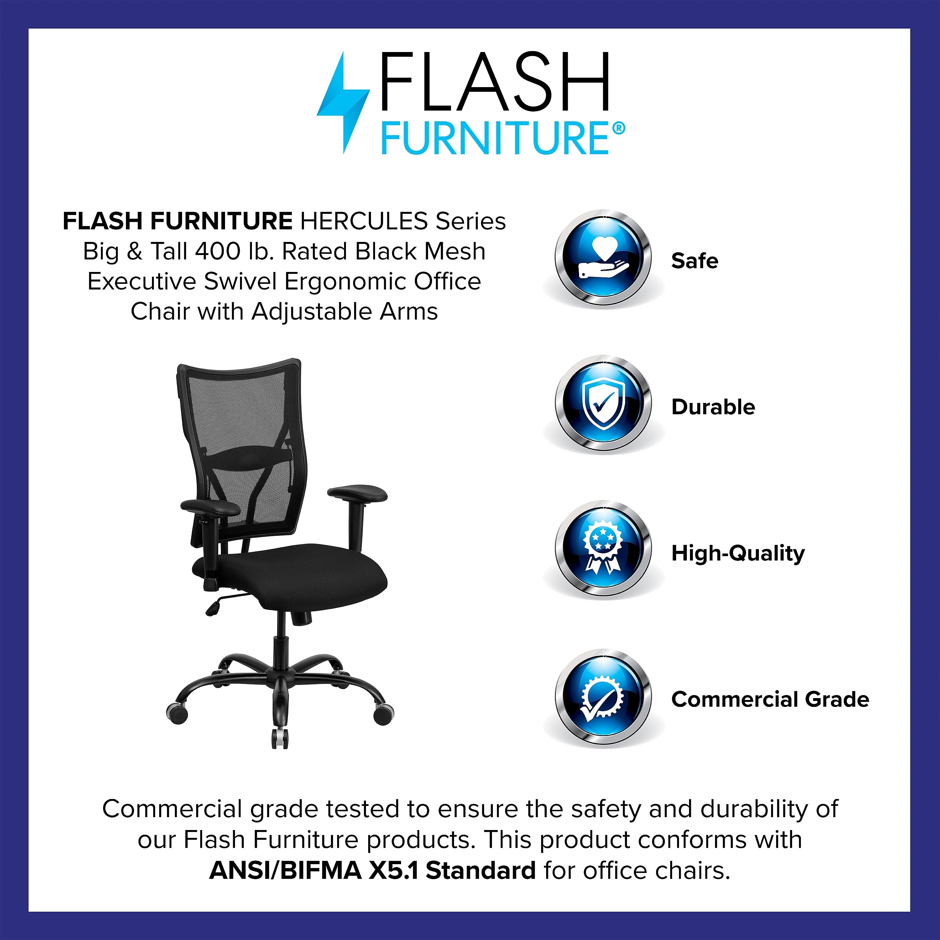 Flash Furniture HERCULES Series Ergonomic Mesh Swivel Big & Tall Executive Office Chair, Black