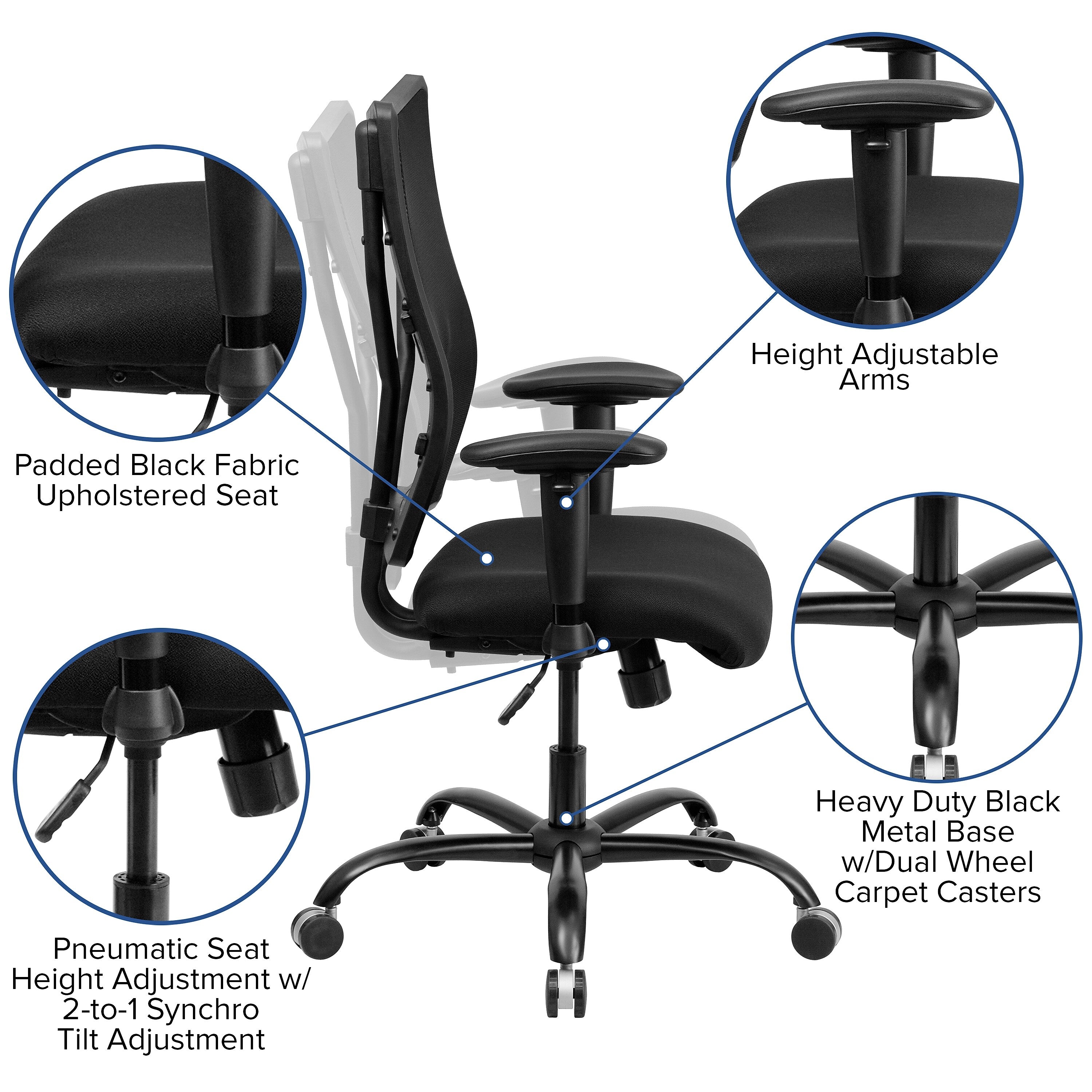 Flash Furniture HERCULES Series Ergonomic Mesh Swivel Big & Tall Executive Office Chair, Black